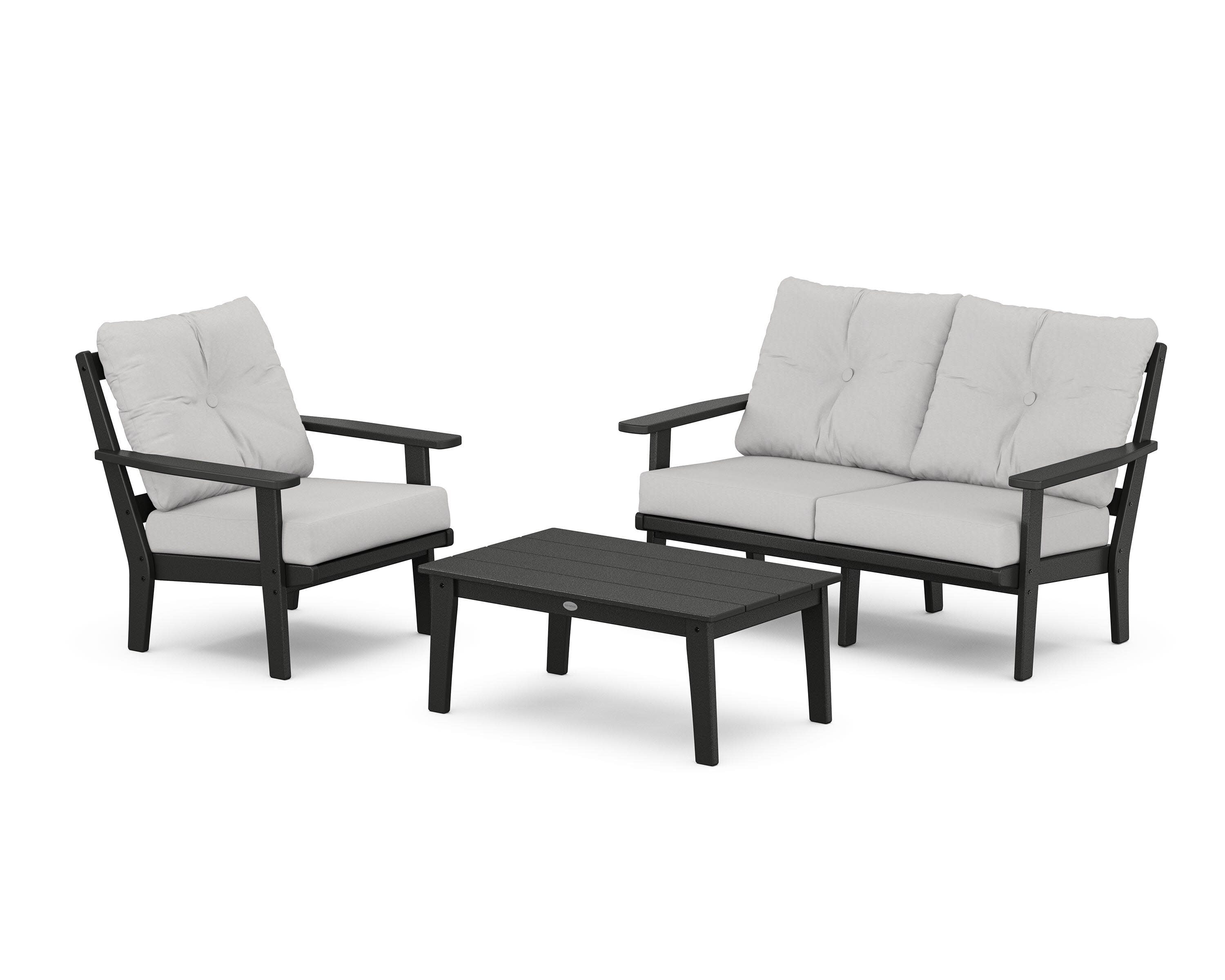 Prairie 3-Piece Deep Seating Set with Loveseat in Black / Diamond in the Rough