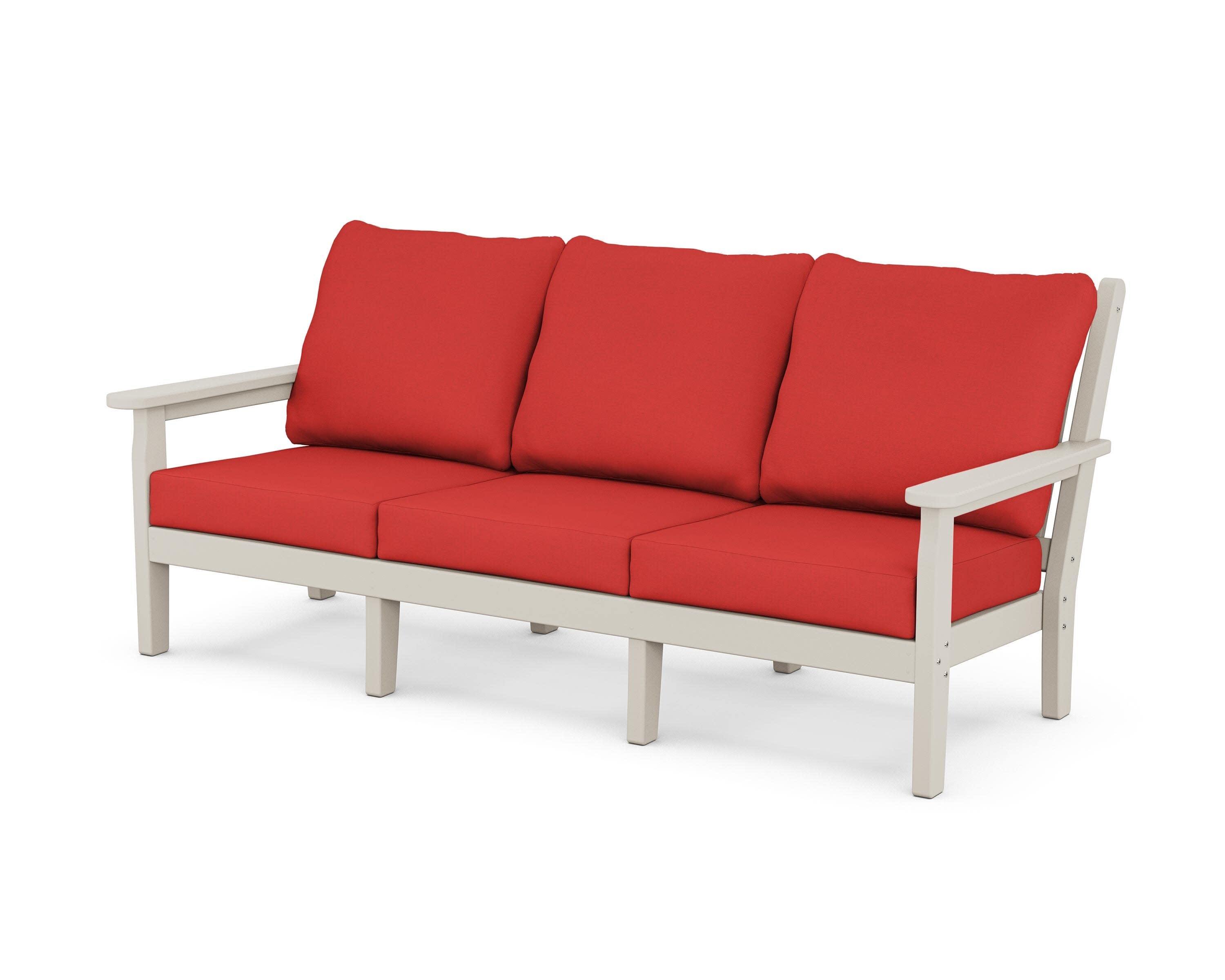 Chippendale Deep Seating Sofa in Sand / Crimson Linen
