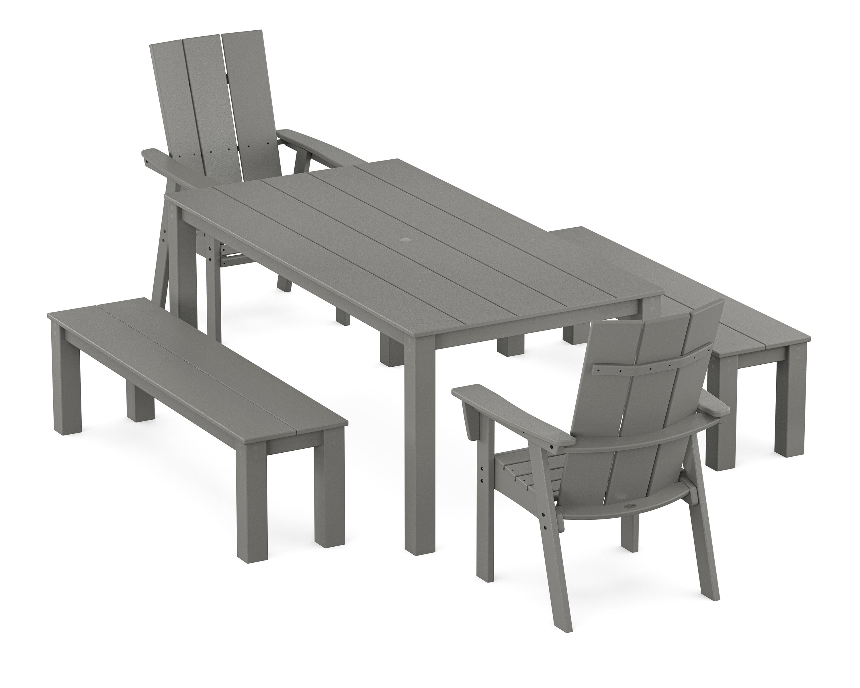 Modern Curveback Adirondack 5-Piece Parsons Dining Set with Benches in Slate Grey