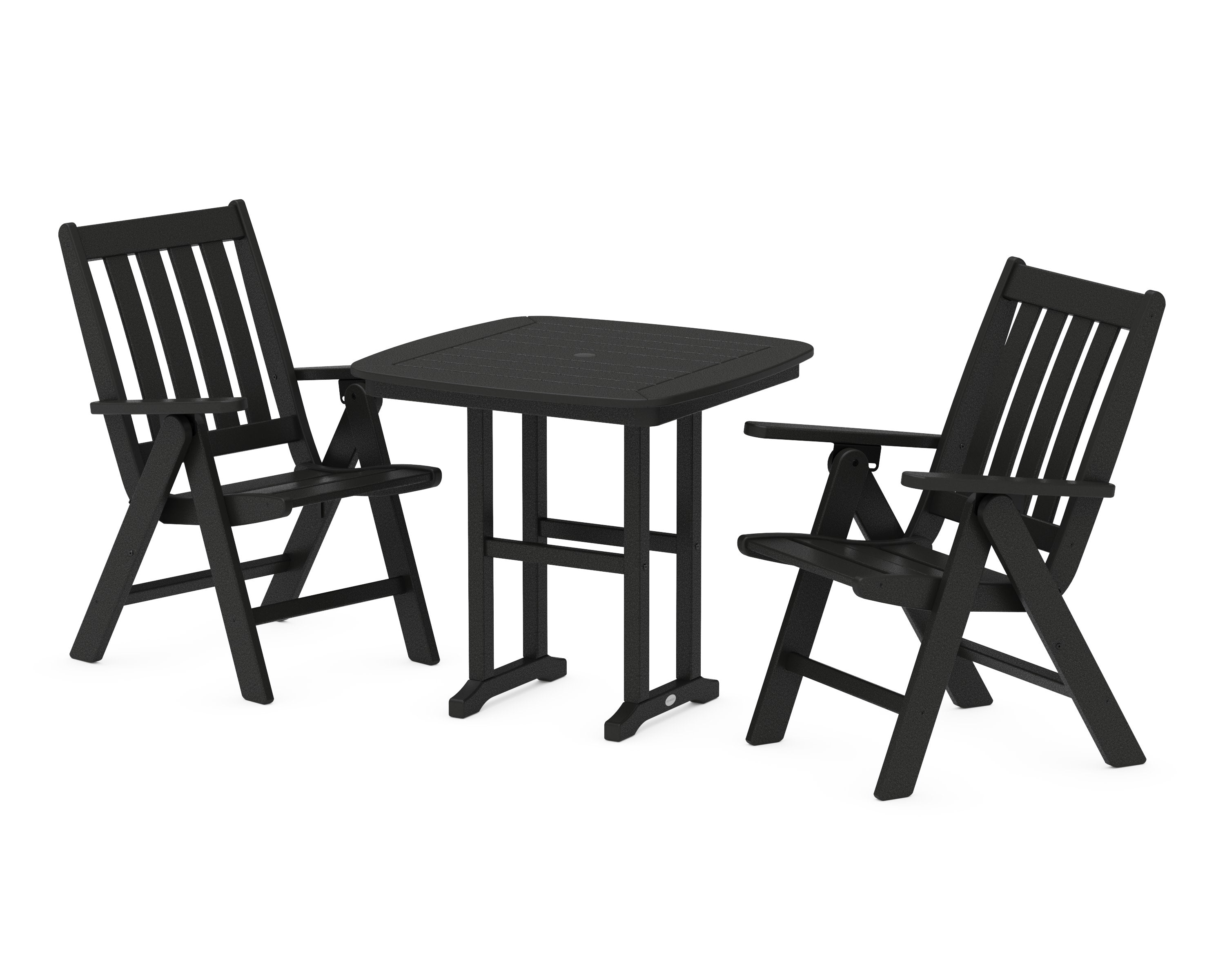 Vineyard Folding Chair 3-Piece Dining Set in Black