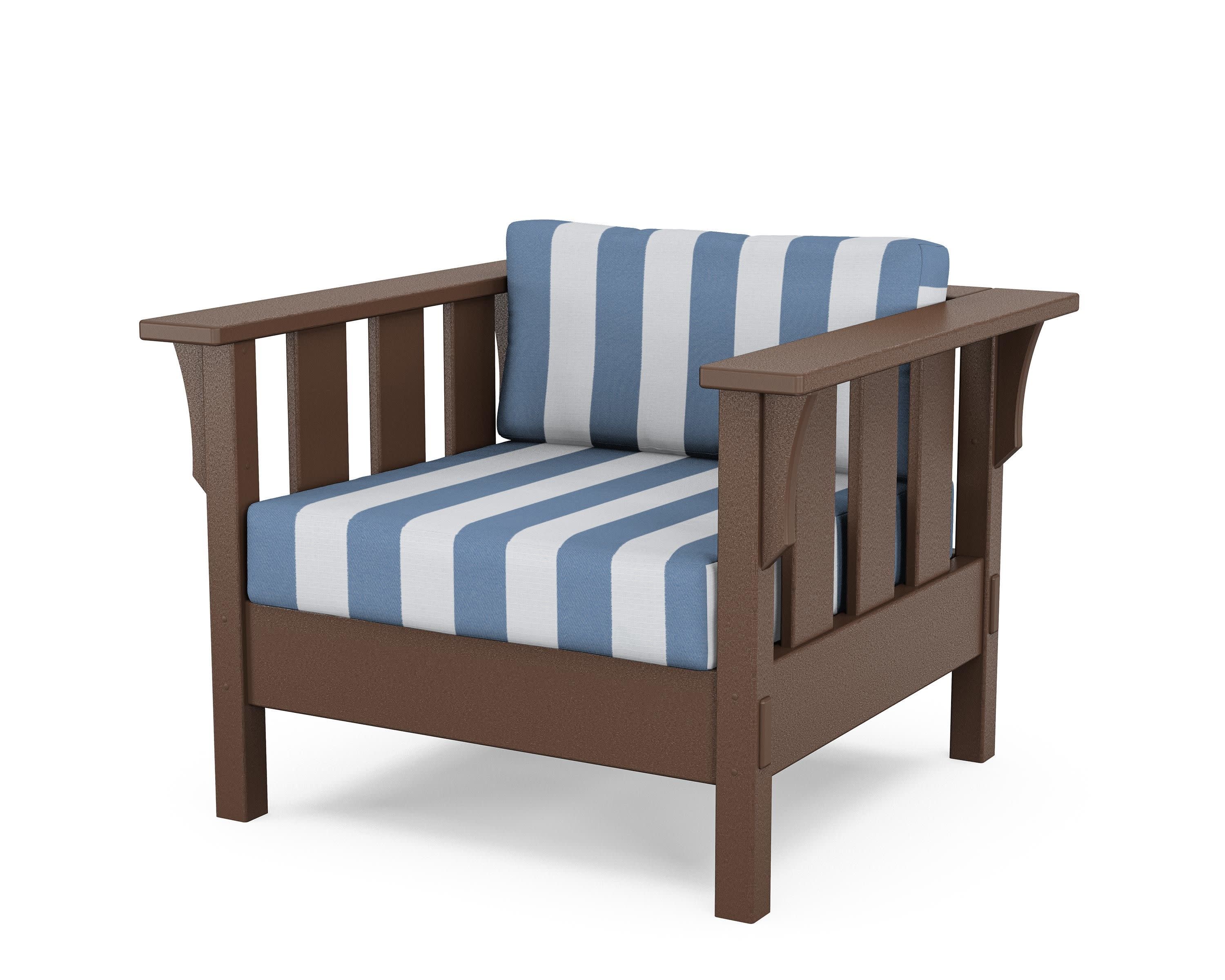 Acadia Deep Seating Chair in Mahogany / Cabana Stripe Sky Blue