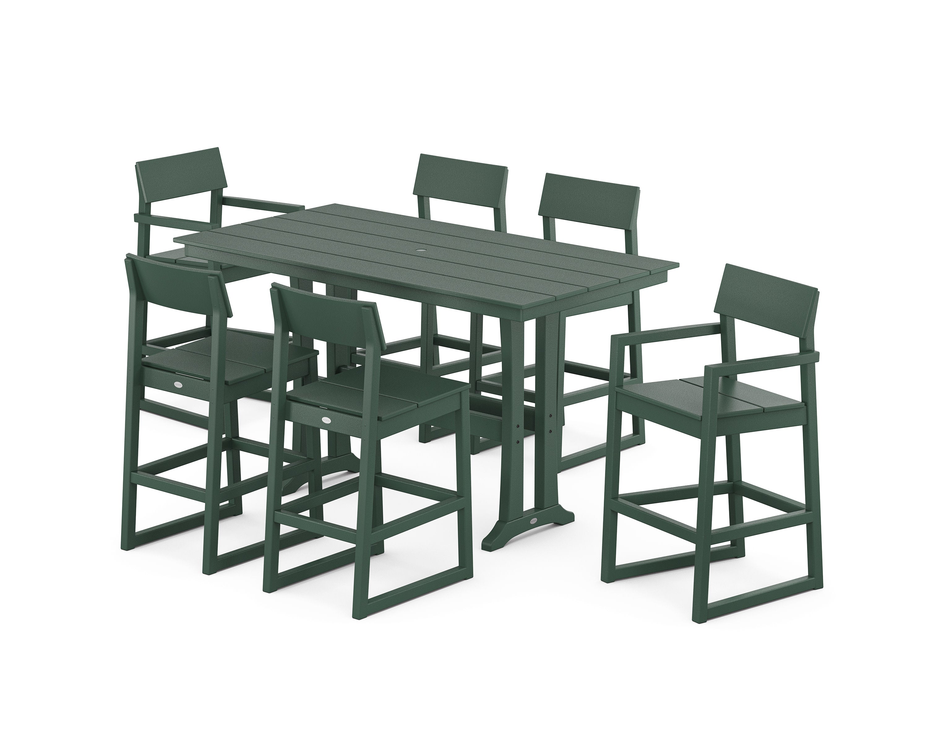 EDGE 7-Piece Farmhouse Bar Set with Trestle Legs in Green