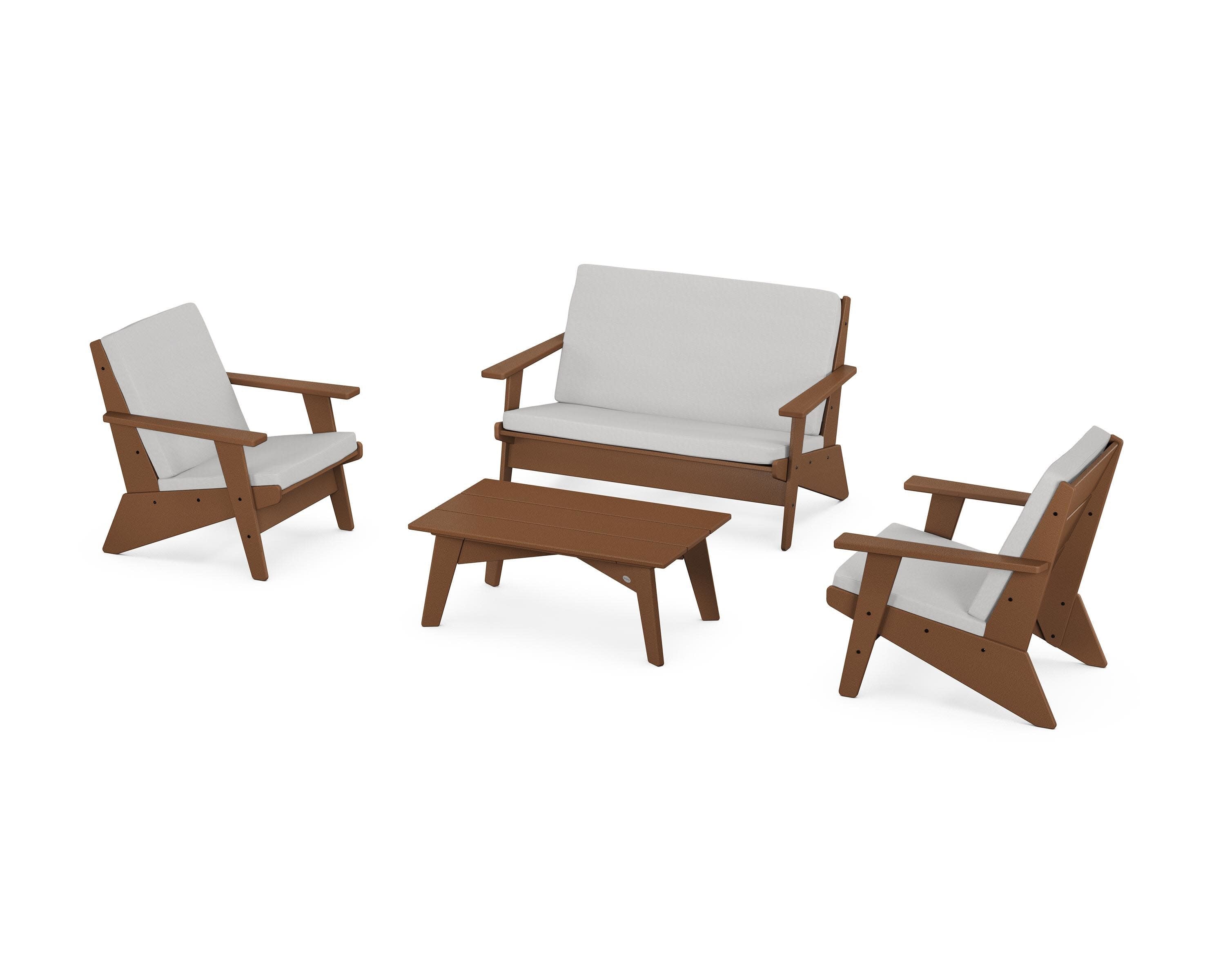 Riviera Modern Lounge 4-Piece Set in Teak / Diamond in the Rough