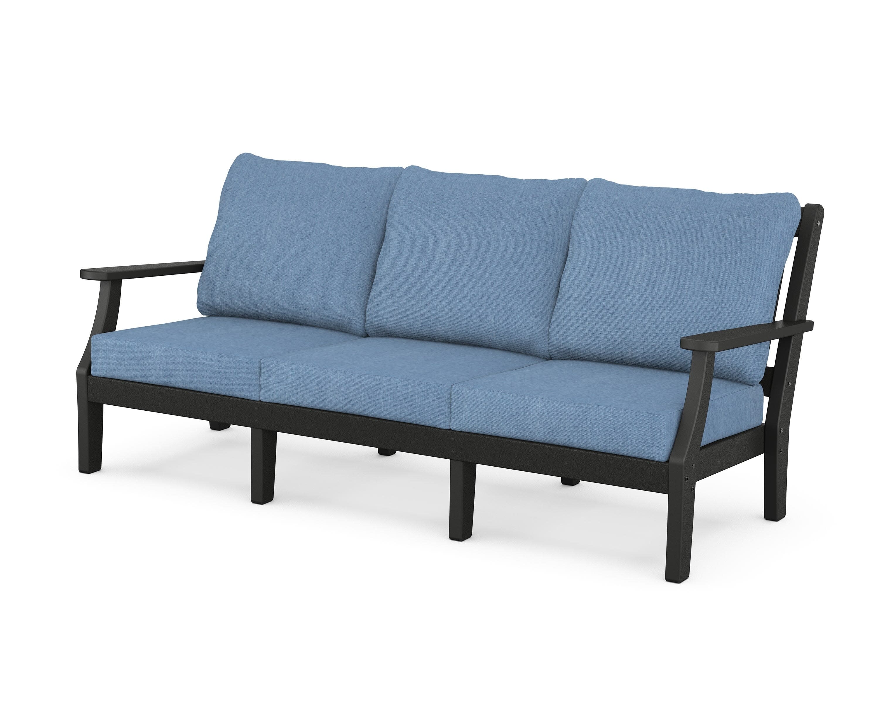 Chinoiserie Deep Seating Sofa in Black / Sky Blue