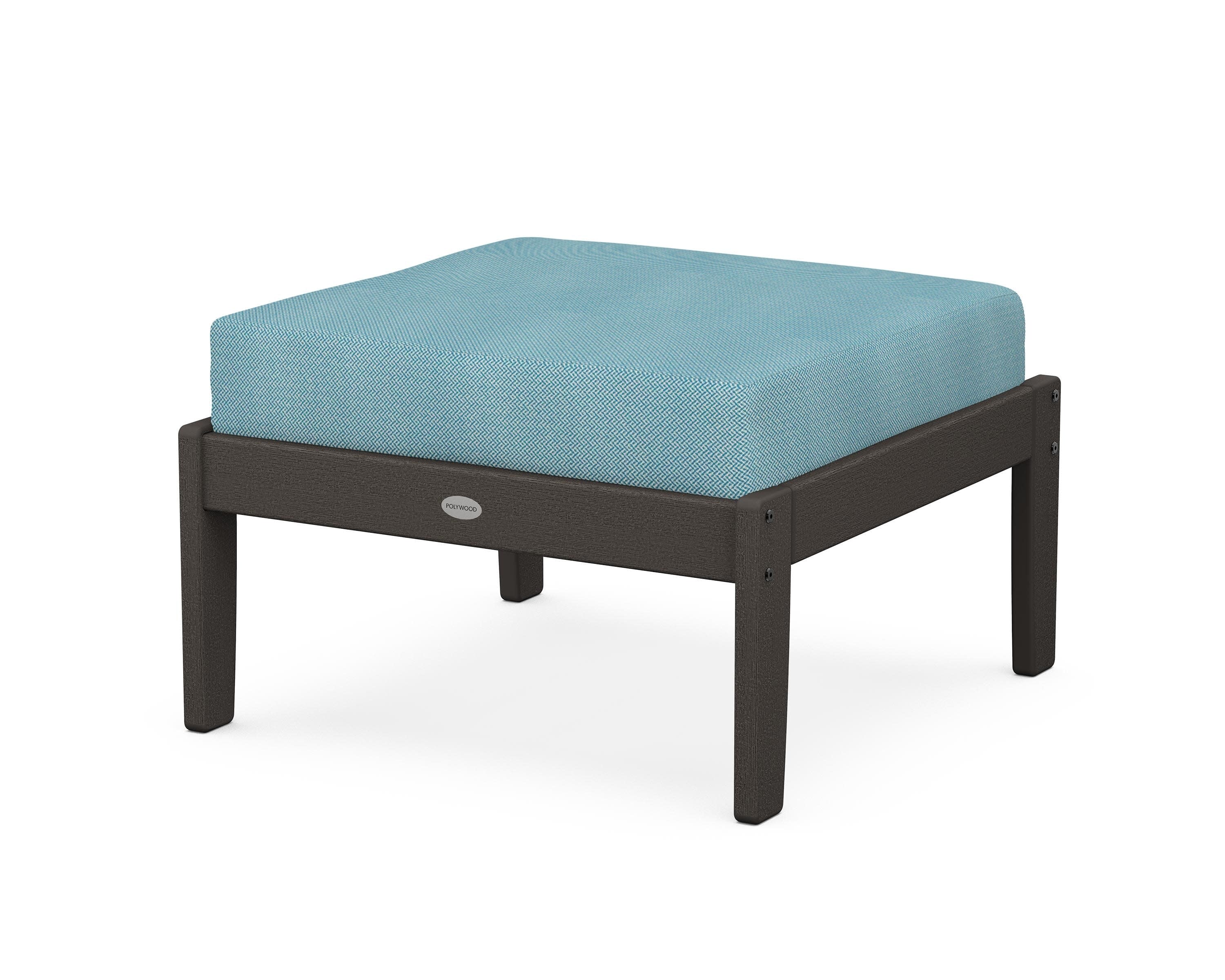 Braxton Deep Seating Ottoman in Vintage Coffee / Lattice Sky Blue