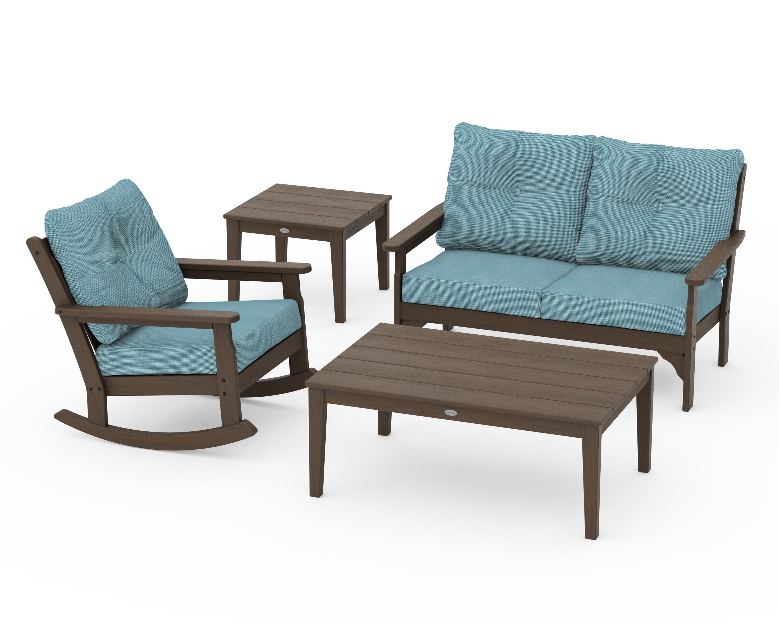 Vineyard 4-Piece Deep Seating Rocker Set in Kona / Lattice Sky Blue