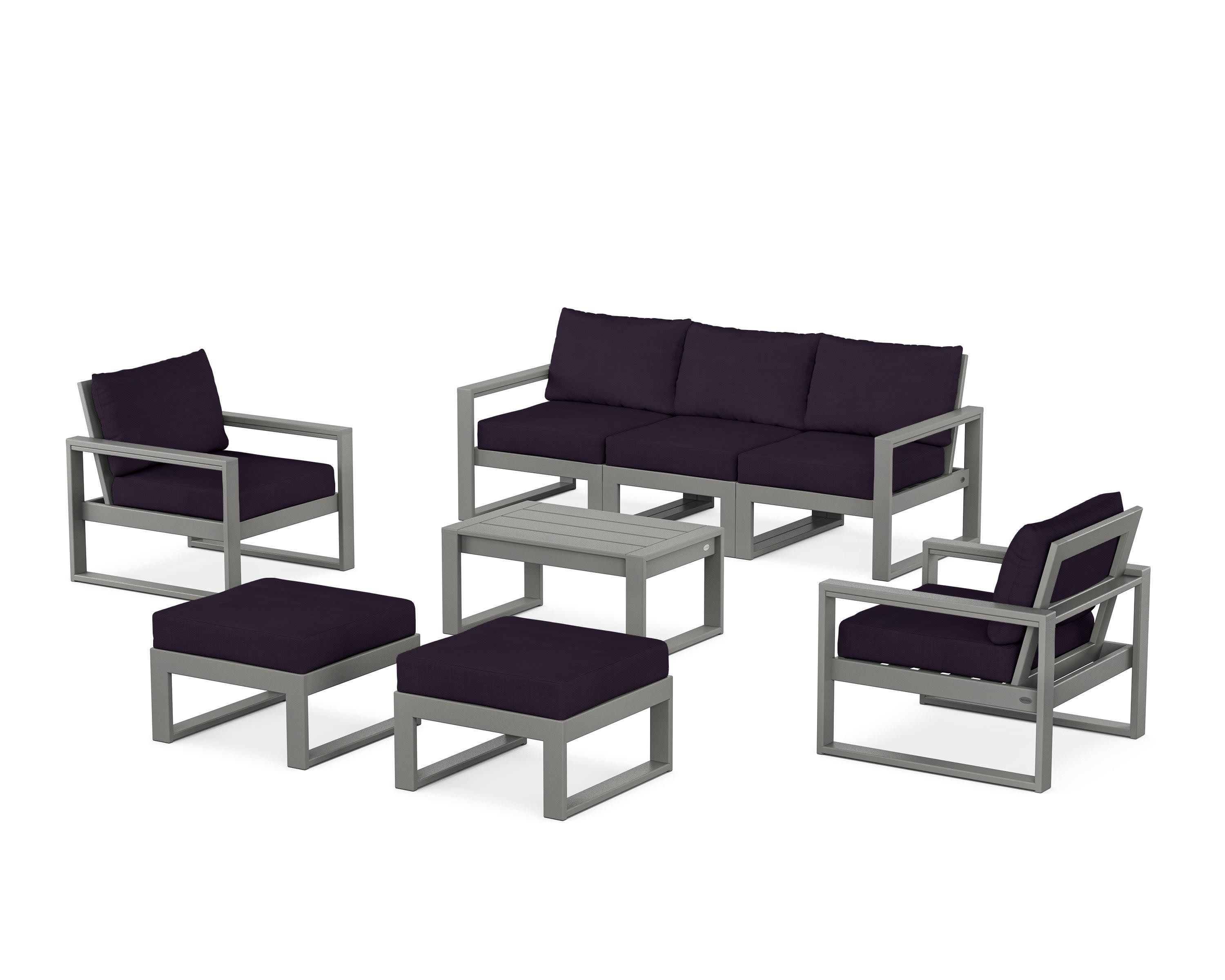EDGE Sectional 8-Piece Lounge Sofa Set in Slate Grey / Navy Linen