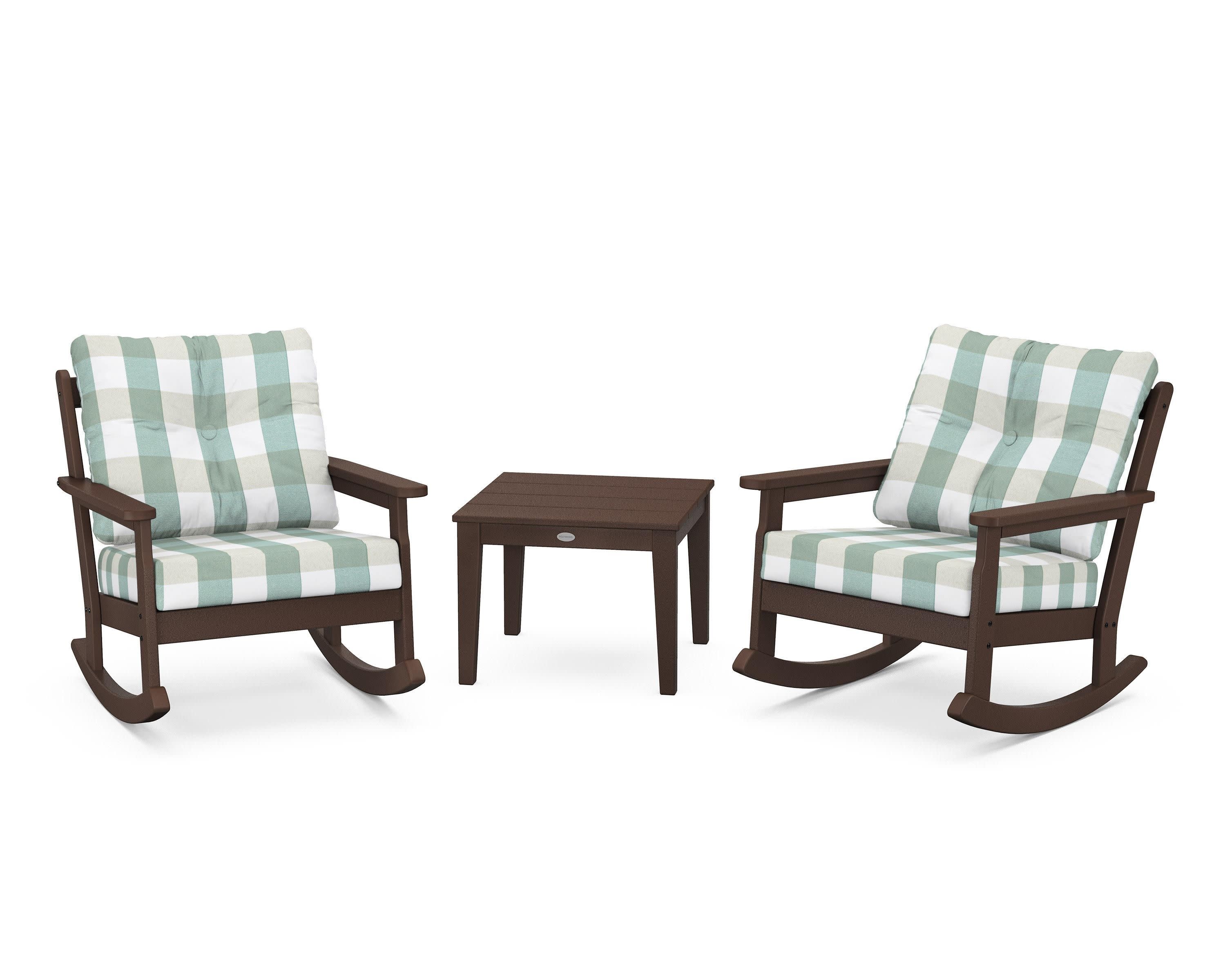 Vineyard 3-Piece Deep Seating Rocker Set in Mahogany / Buffalo Plaid Glacier Spa