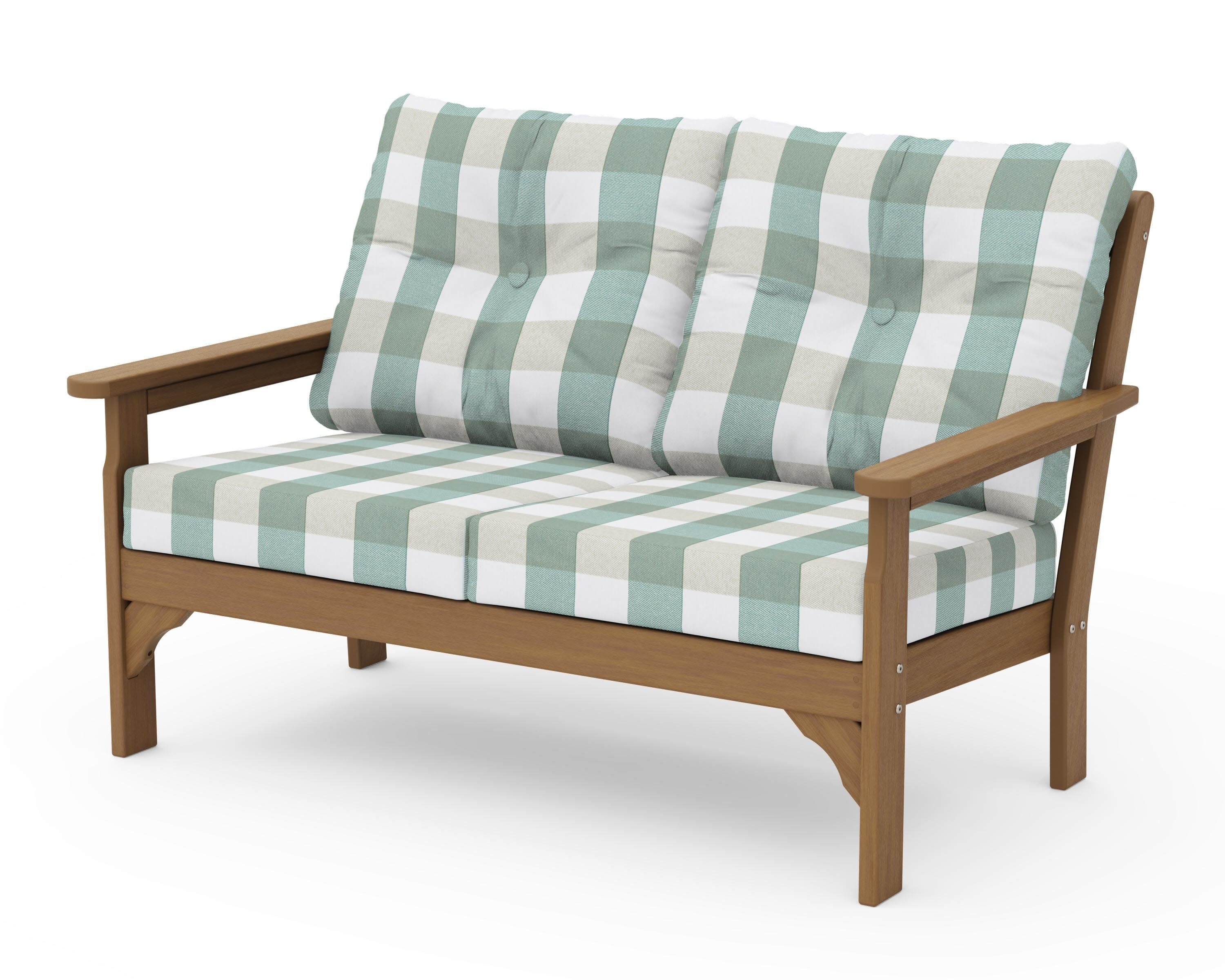 Vineyard Deep Seating Loveseat in Natural / Buffalo Plaid Glacier Spa