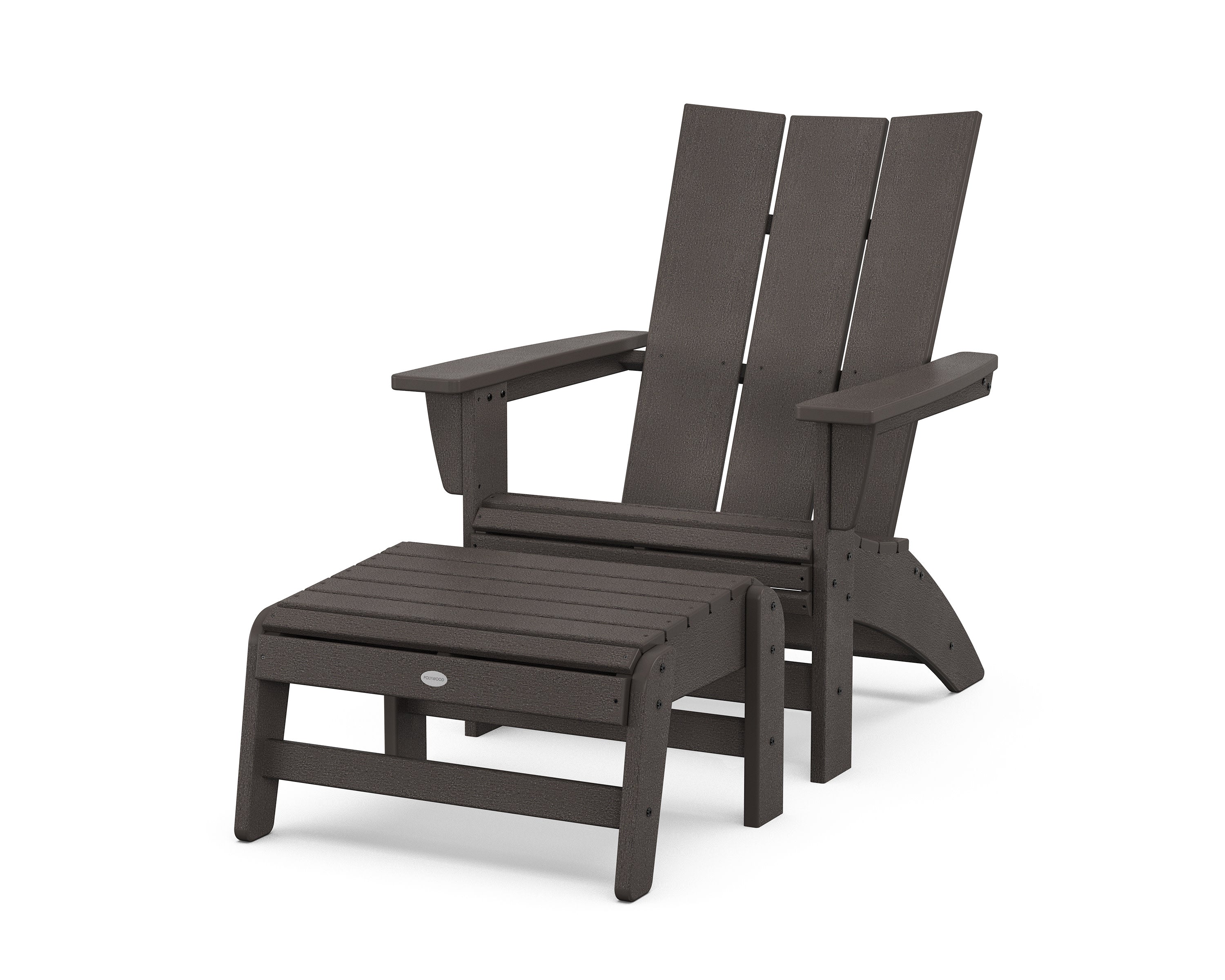 Modern Grand Adirondack Chair with Ottoman in Vintage Coffee