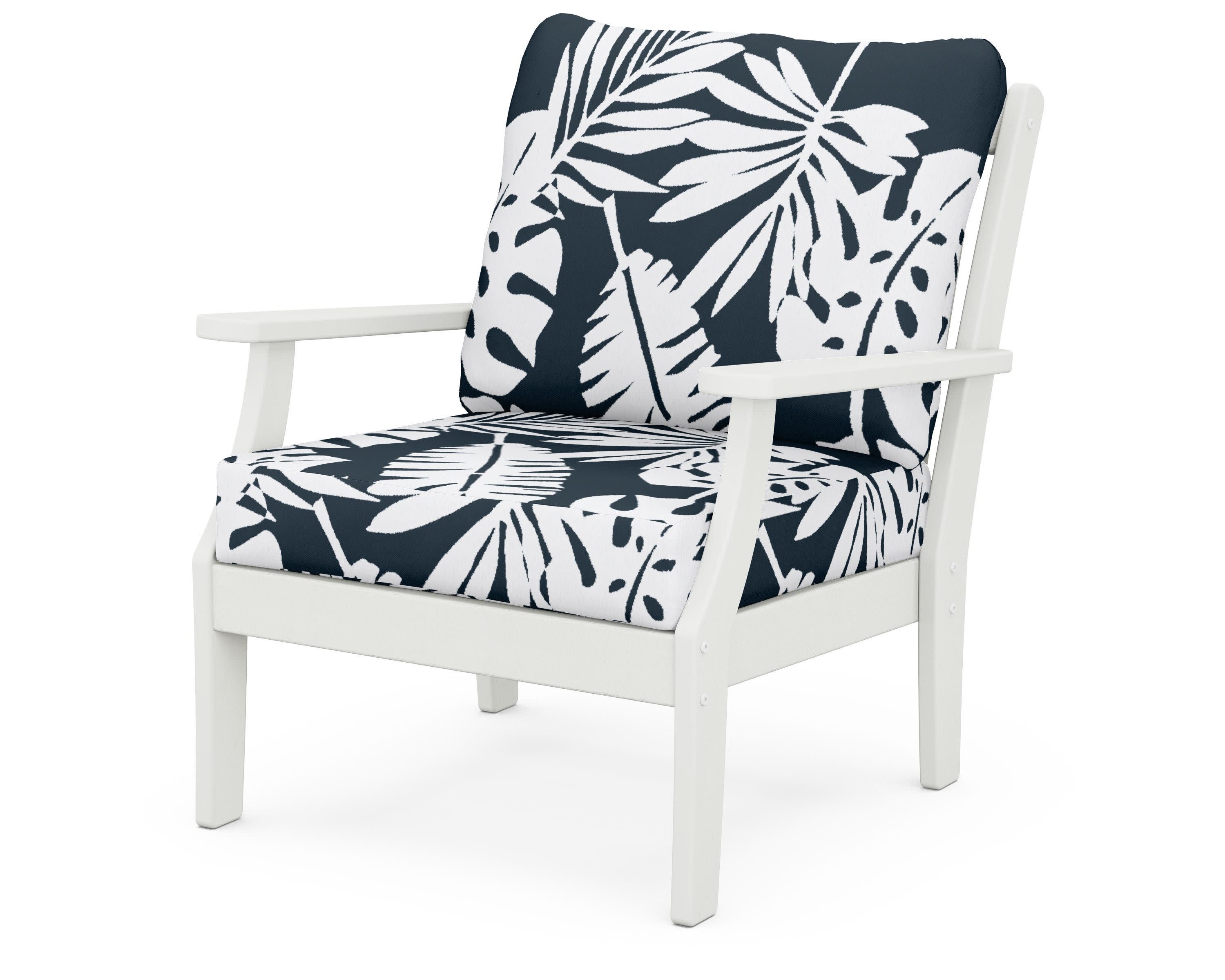Braxton Deep Seating Chair in Vintage White / Leaf Marine Indigo