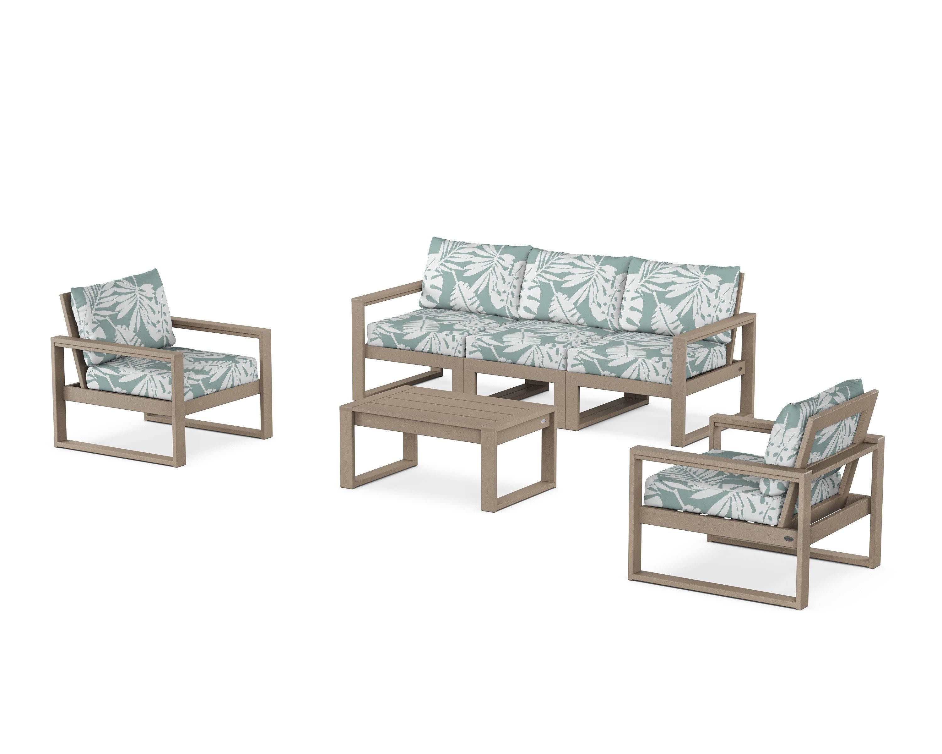 EDGE Sectional 4-Piece Deep Seating Set with Sofa in Vintage Sahara / Leaf Glacier Spa