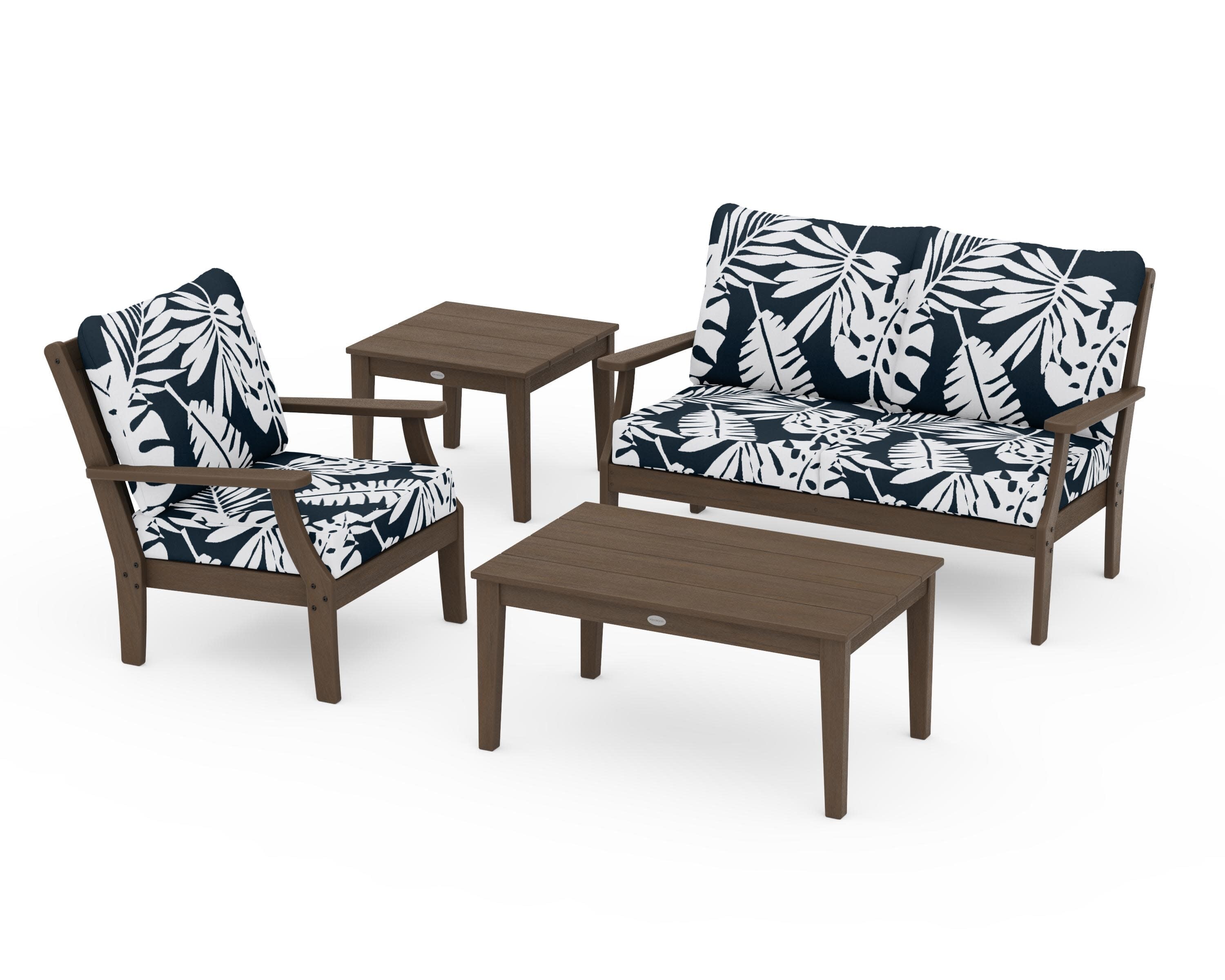Braxton 4-Piece Deep Seating Set in Kona / Leaf Marine Indigo