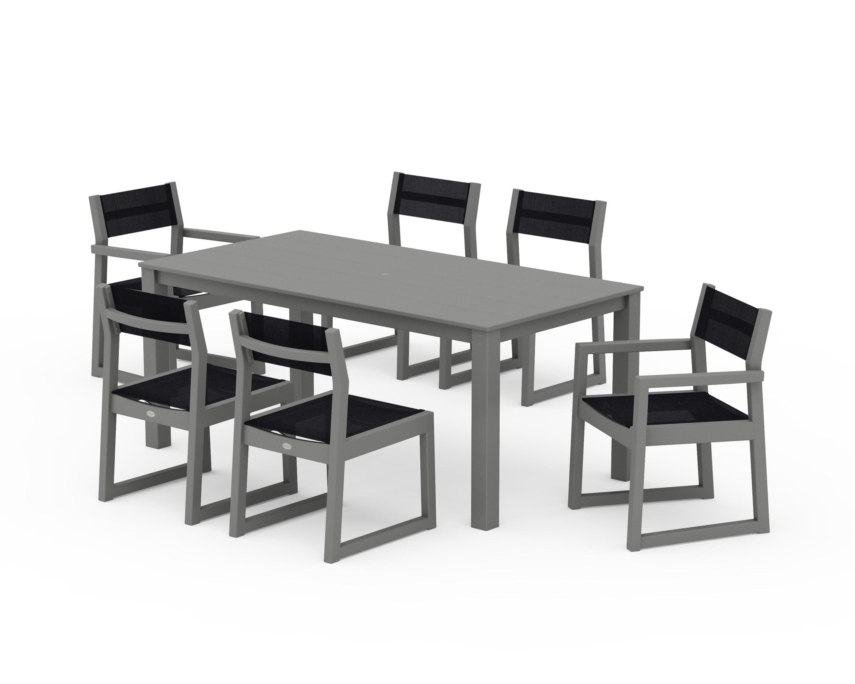 EDGE Sling 7-Piece Parsons Dining Set in Slate Grey / Black Sling
