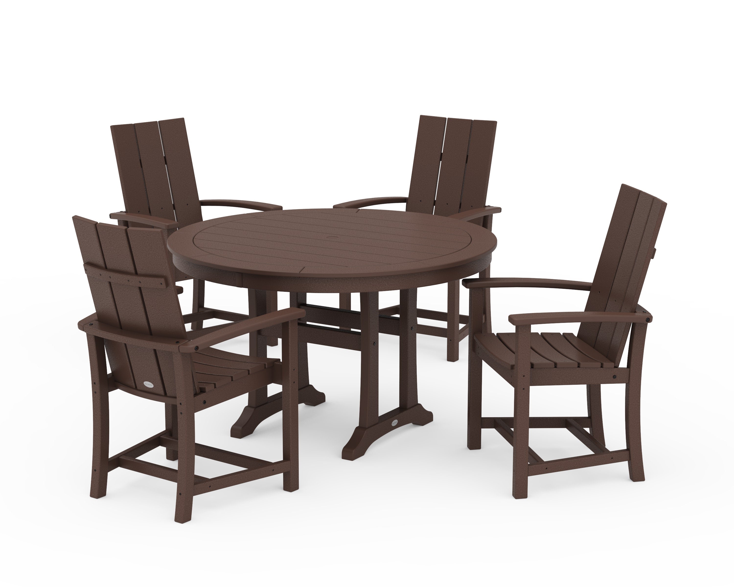 Modern Adirondack 5-Piece Round Dining Set with Trestle Legs in Mahogany
