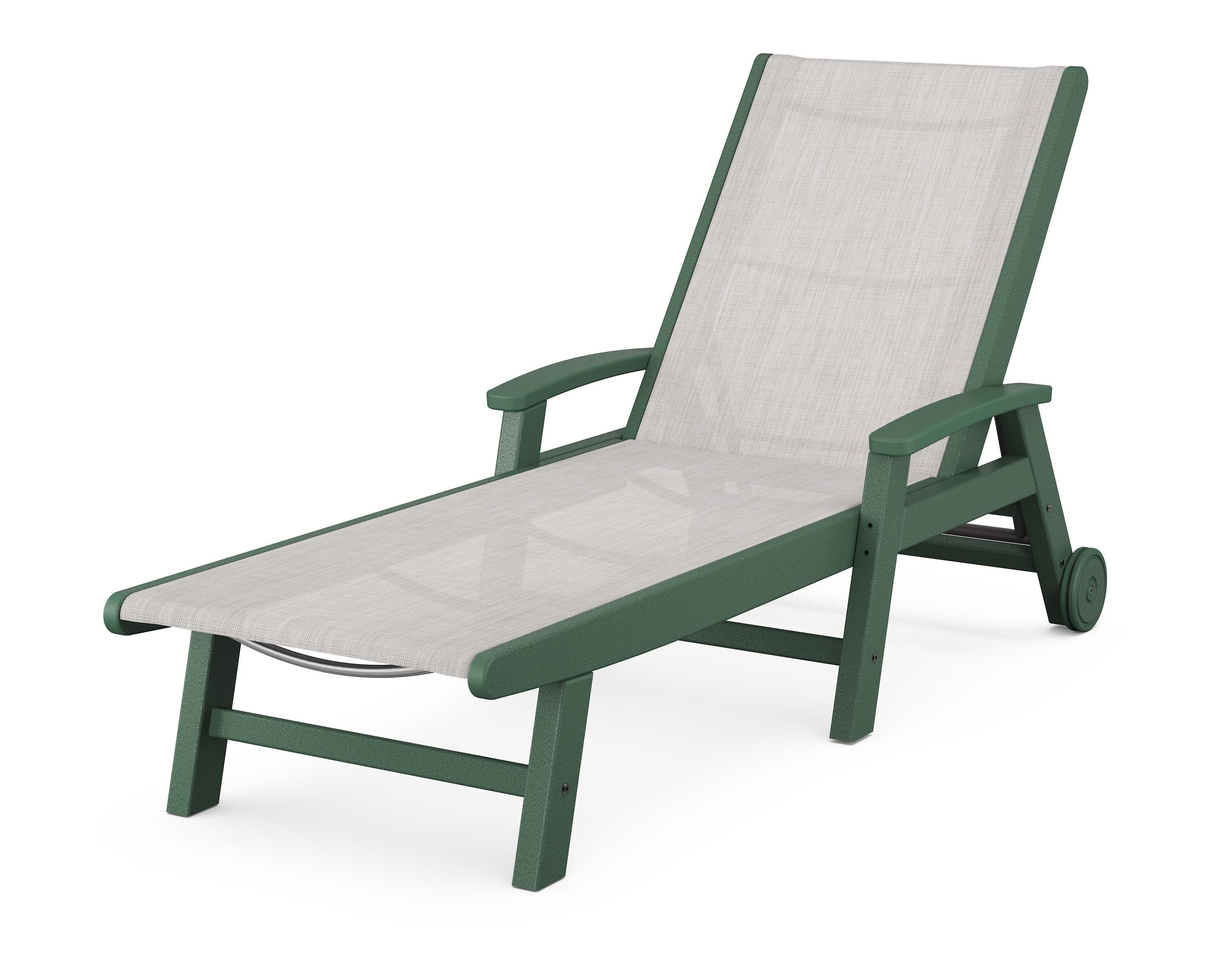 Coastal Chaise with Wheels in Green / Parchment Sling