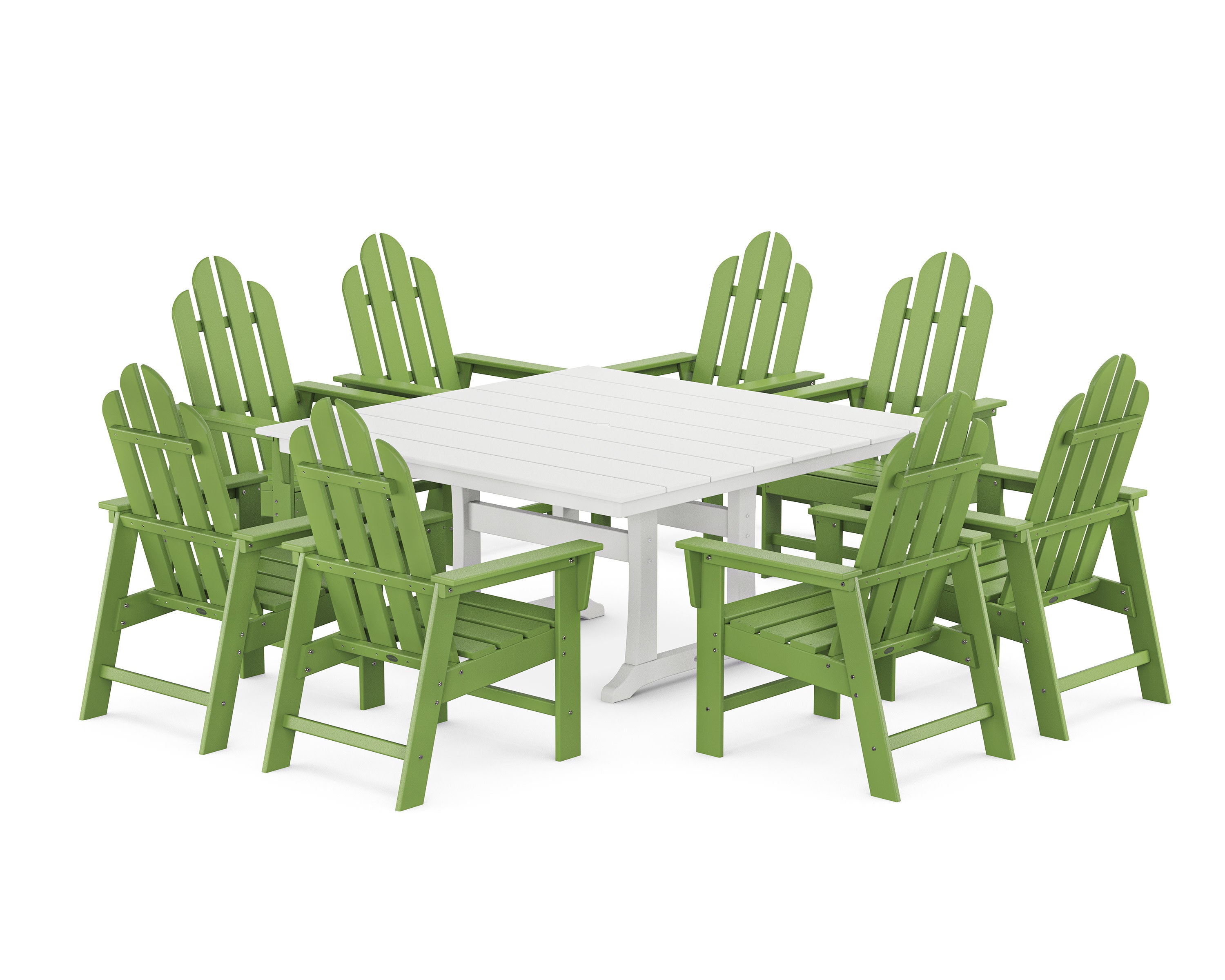 Long Island 9-Piece Square Farmhouse Dining Set with Trestle Legs in Lime / White