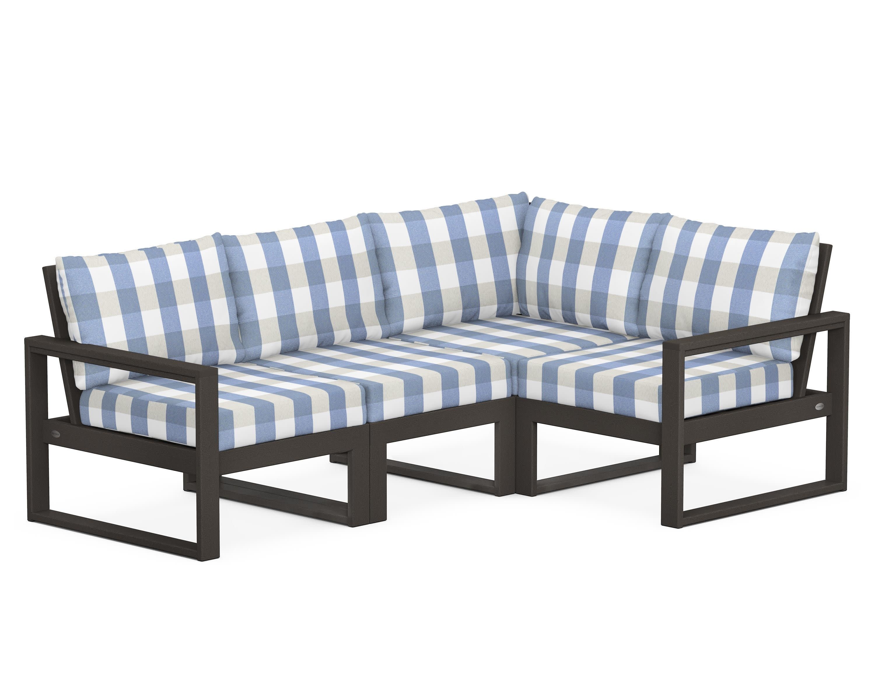EDGE 4-Piece Modular Deep Seating Set in Vintage Coffee / Buffalo Plaid Sky Blue
