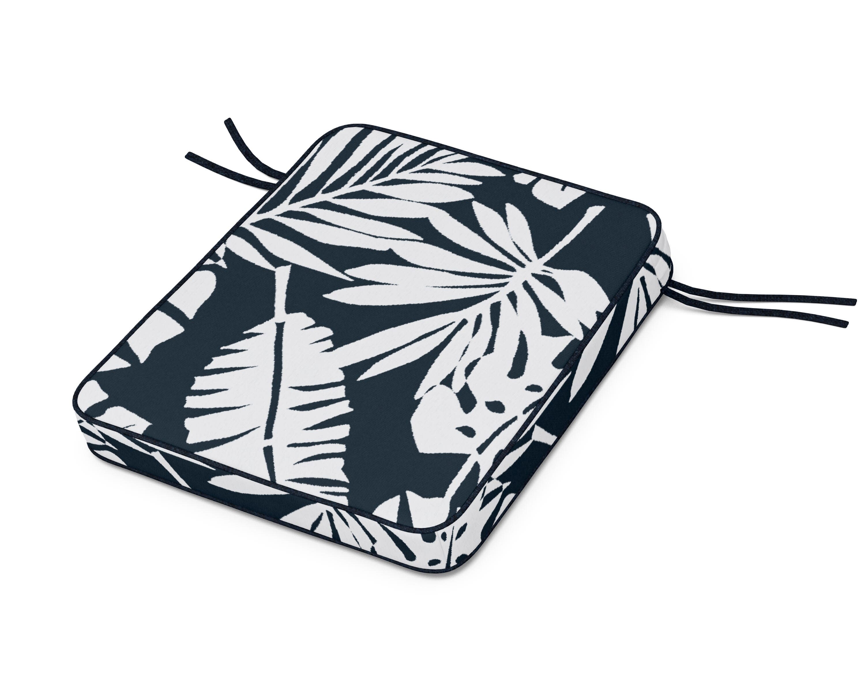 Chinoiserie Rocker Seat Cushion in Leaf Marine Indigo
