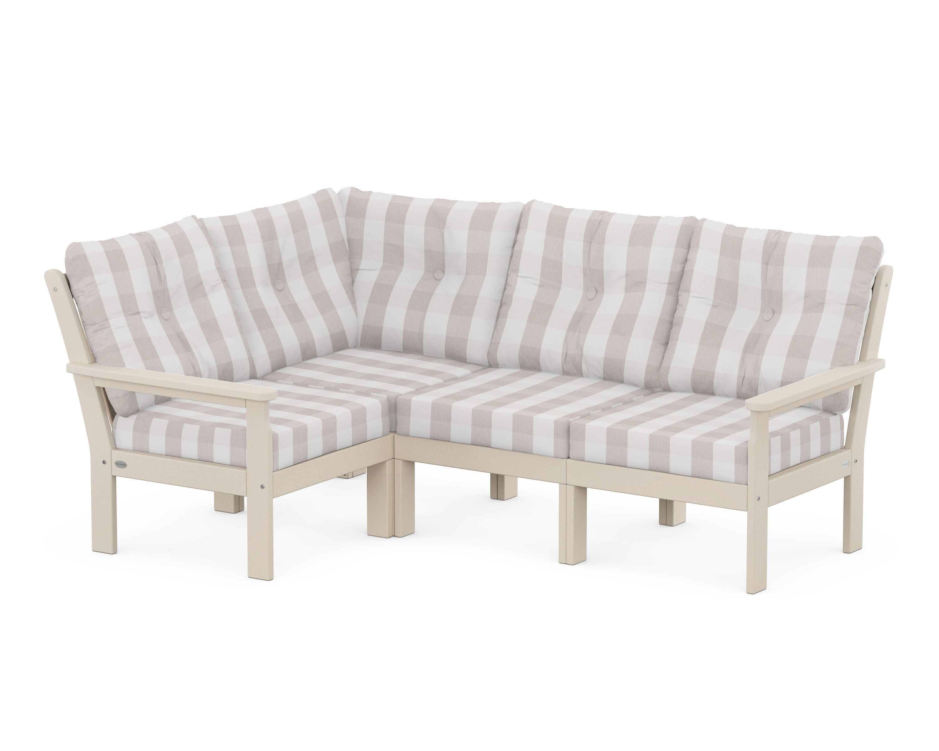 Vineyard 4-Piece Sectional in Sand / Buffalo Plaid Dune Burlap