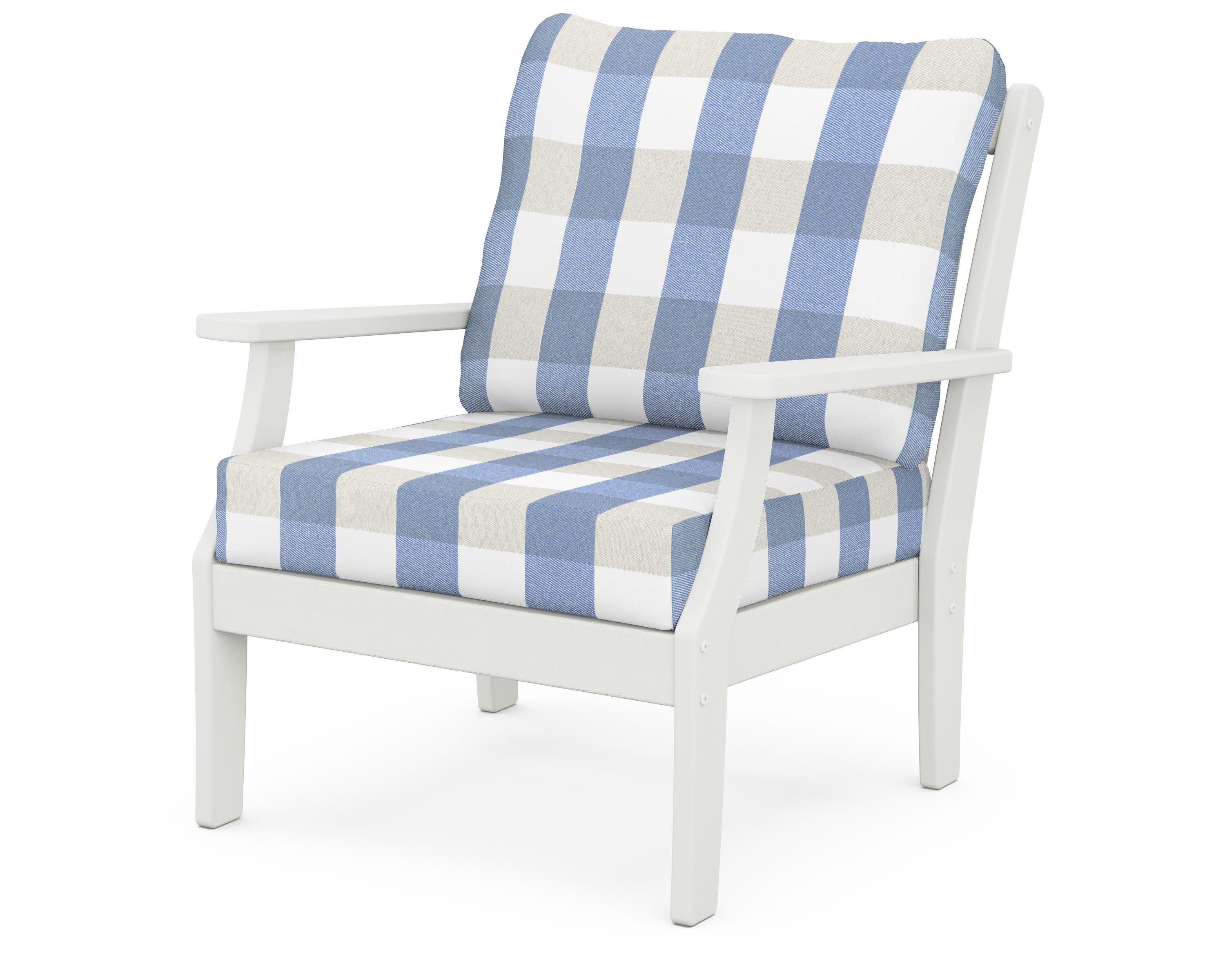Braxton Deep Seating Chair in Vintage White / Buffalo Plaid Sky Blue