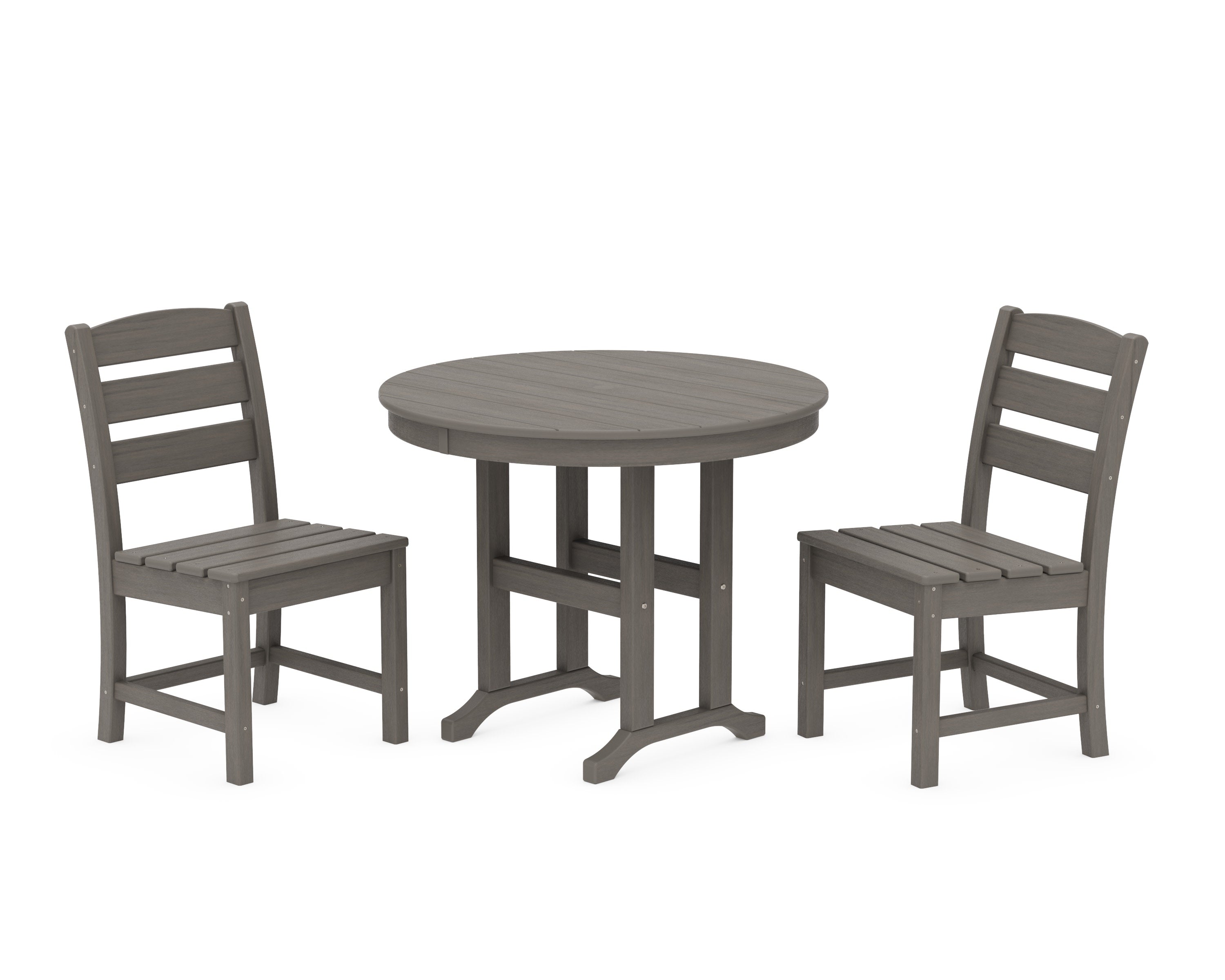 Lakeside Side Chair 3-Piece Round Dining Set in Driftwood