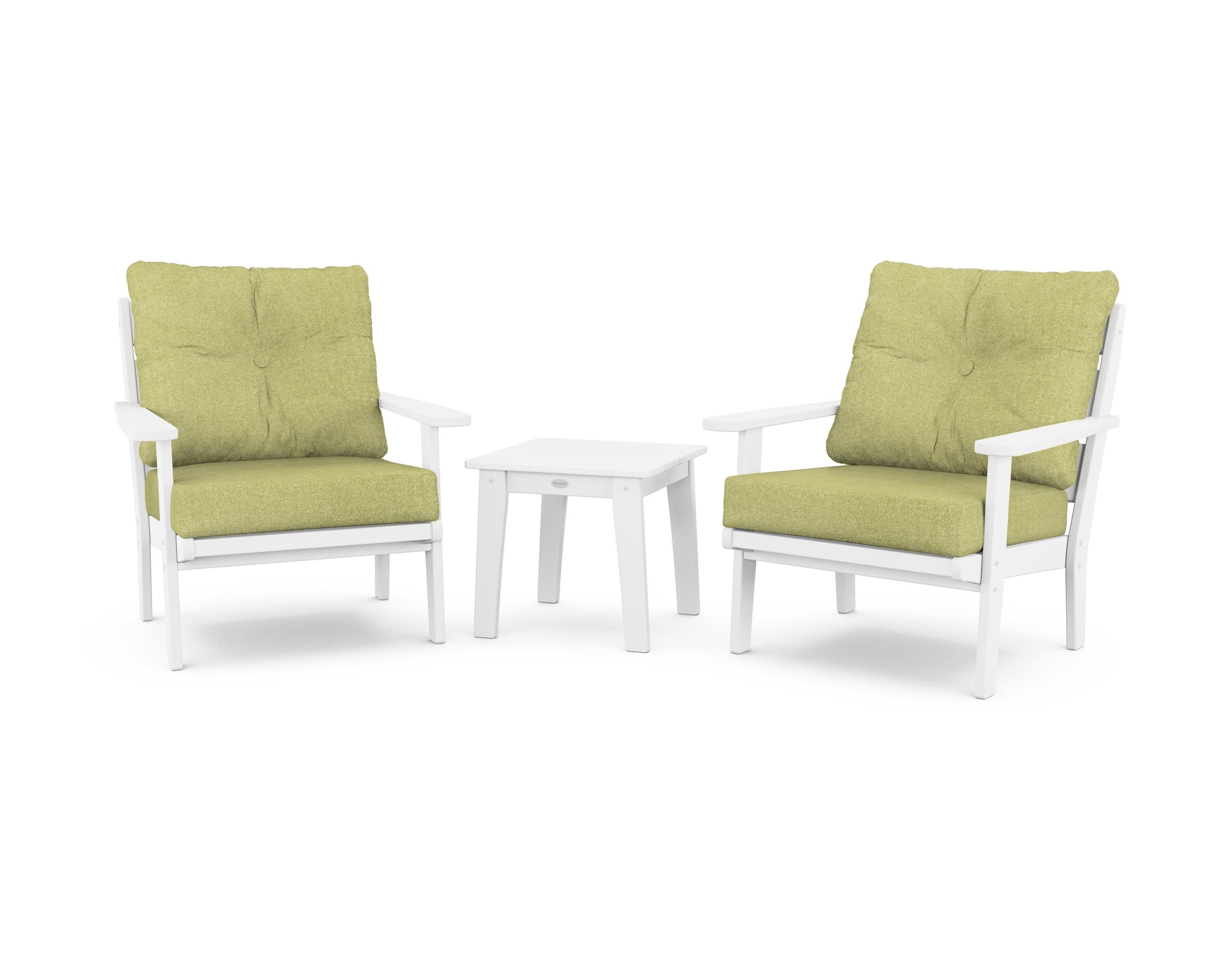Lakeside 3-Piece Deep Seating Chair Set in White / Chartreuse Boucle
