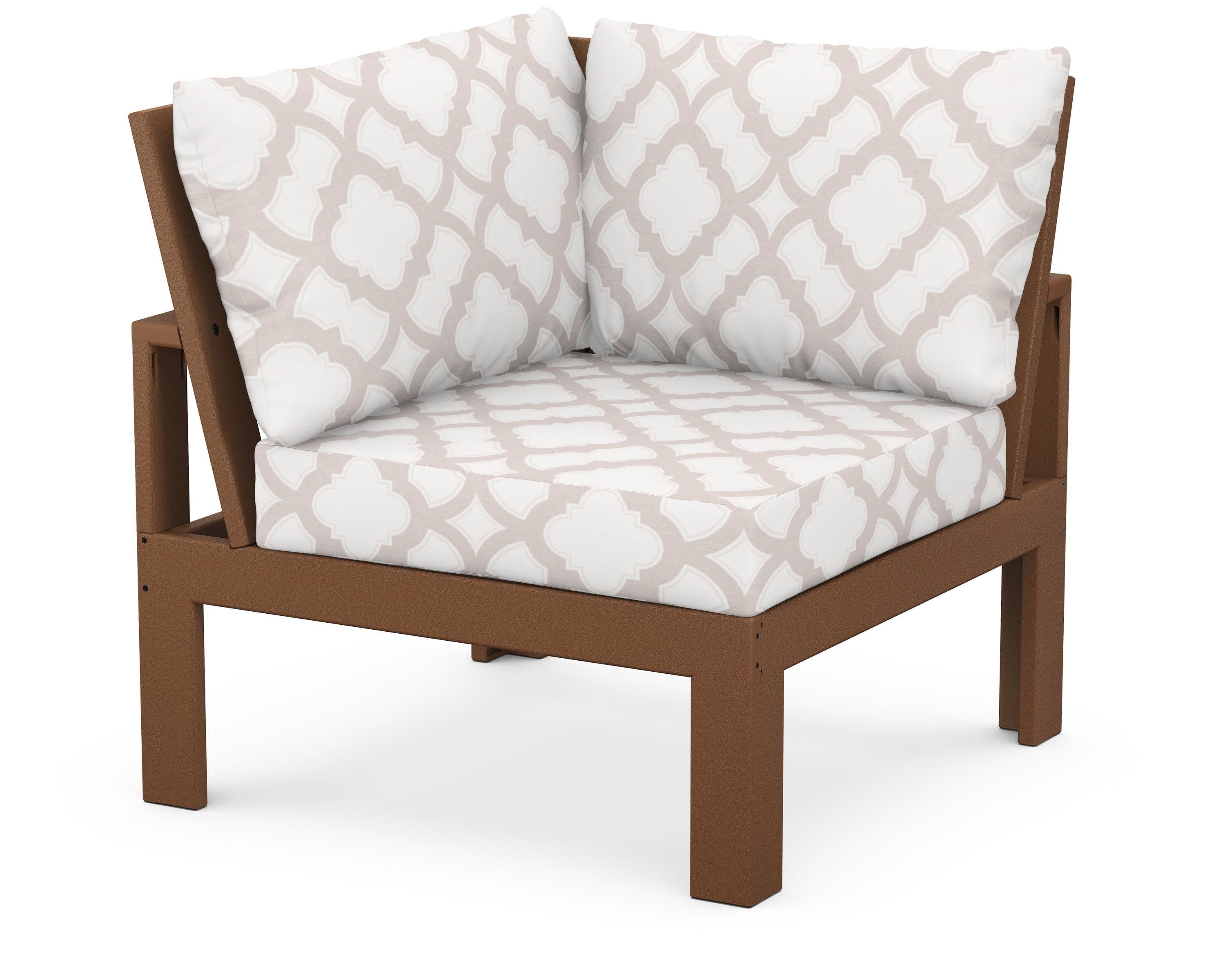 Modular Corner Chair in Teak / Trellis Dune Burlap