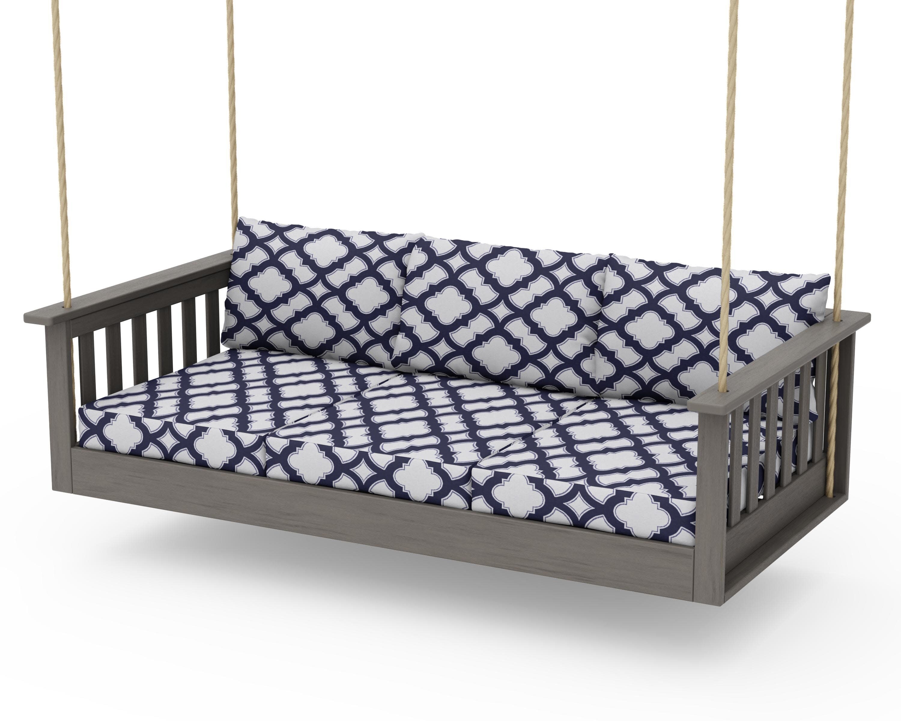 Vineyard Daybed Swing in Driftwood / Trellis Navy