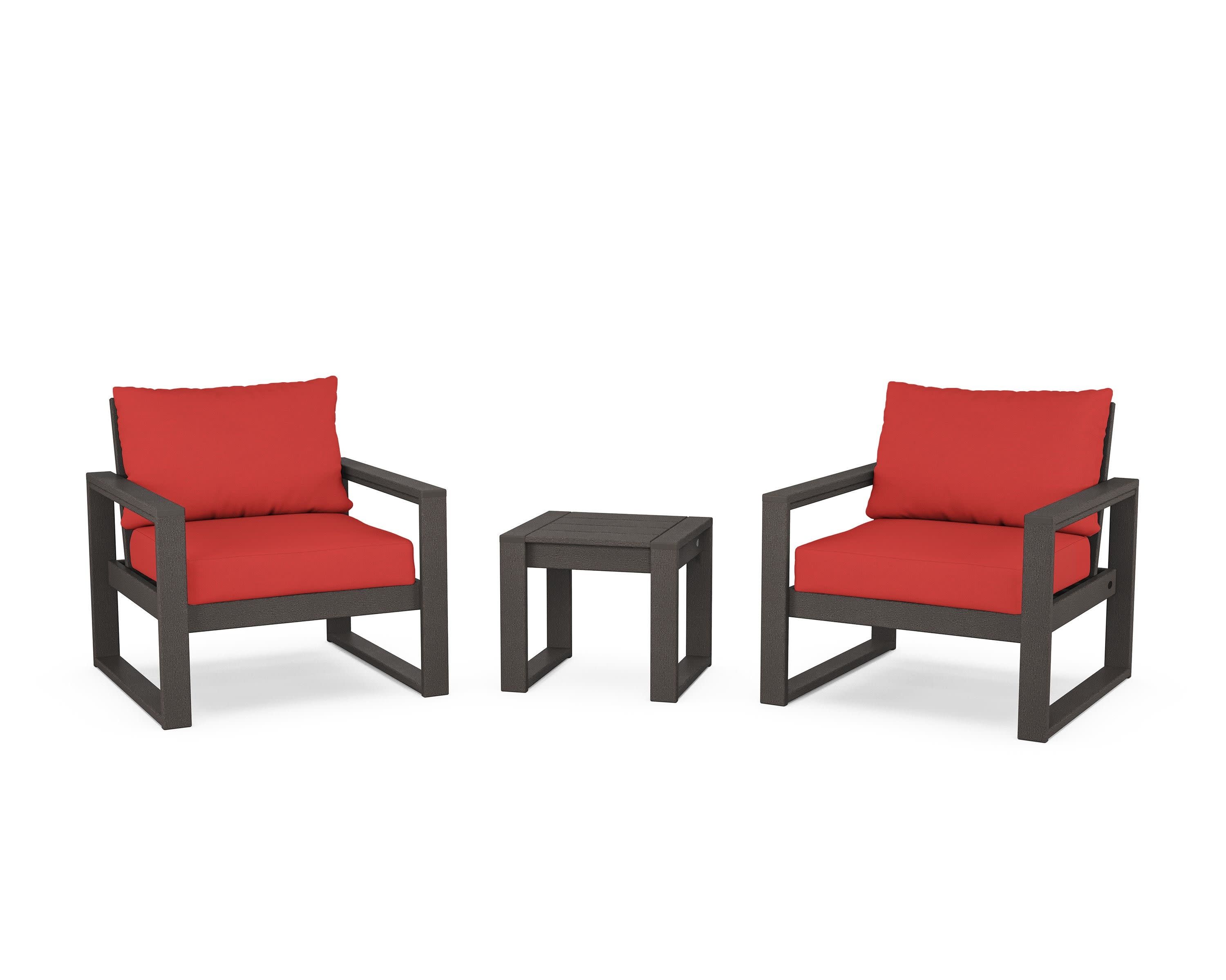 EDGE Sectional 3-Piece Deep Seating Set in Vintage Coffee / Crimson Linen