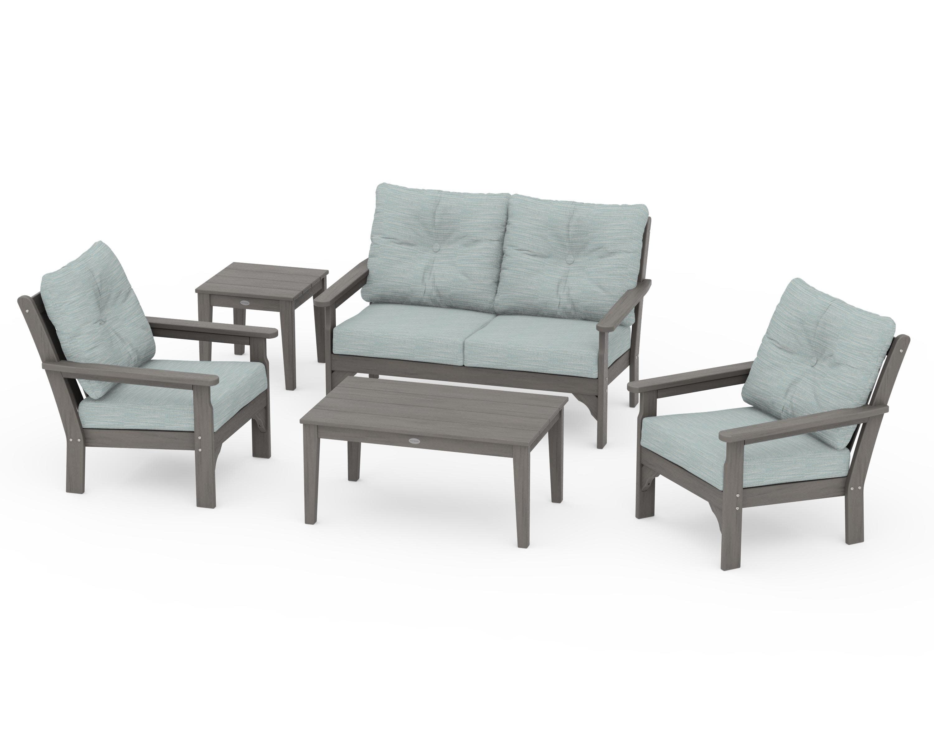 Vineyard 5-Piece Deep Seating Set in Driftwood / Soothe Mist