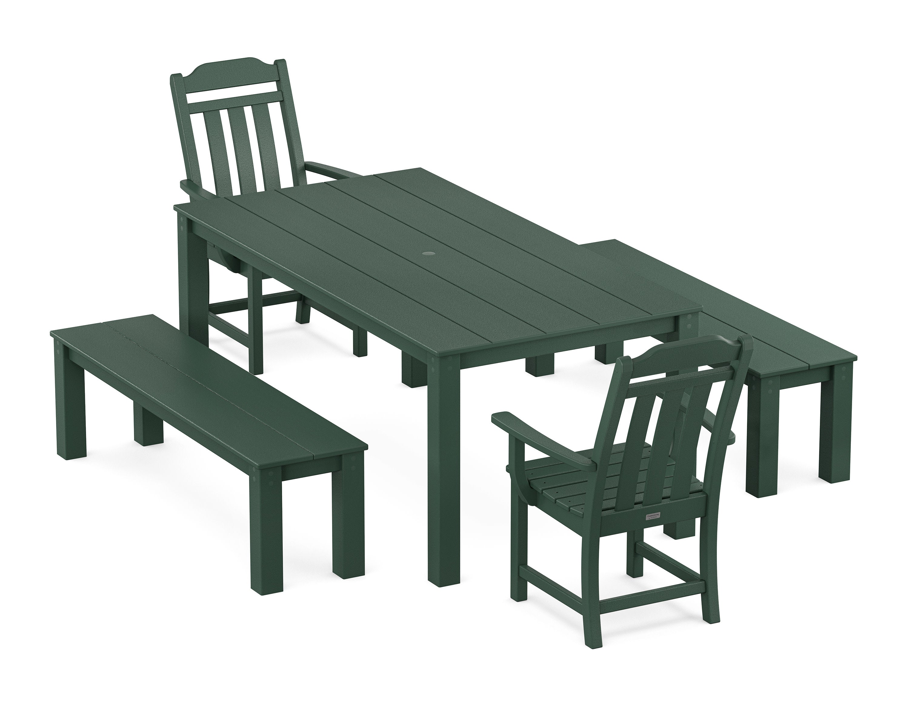 Cottage 5-Piece Parsons Dining Set with Benches in Green