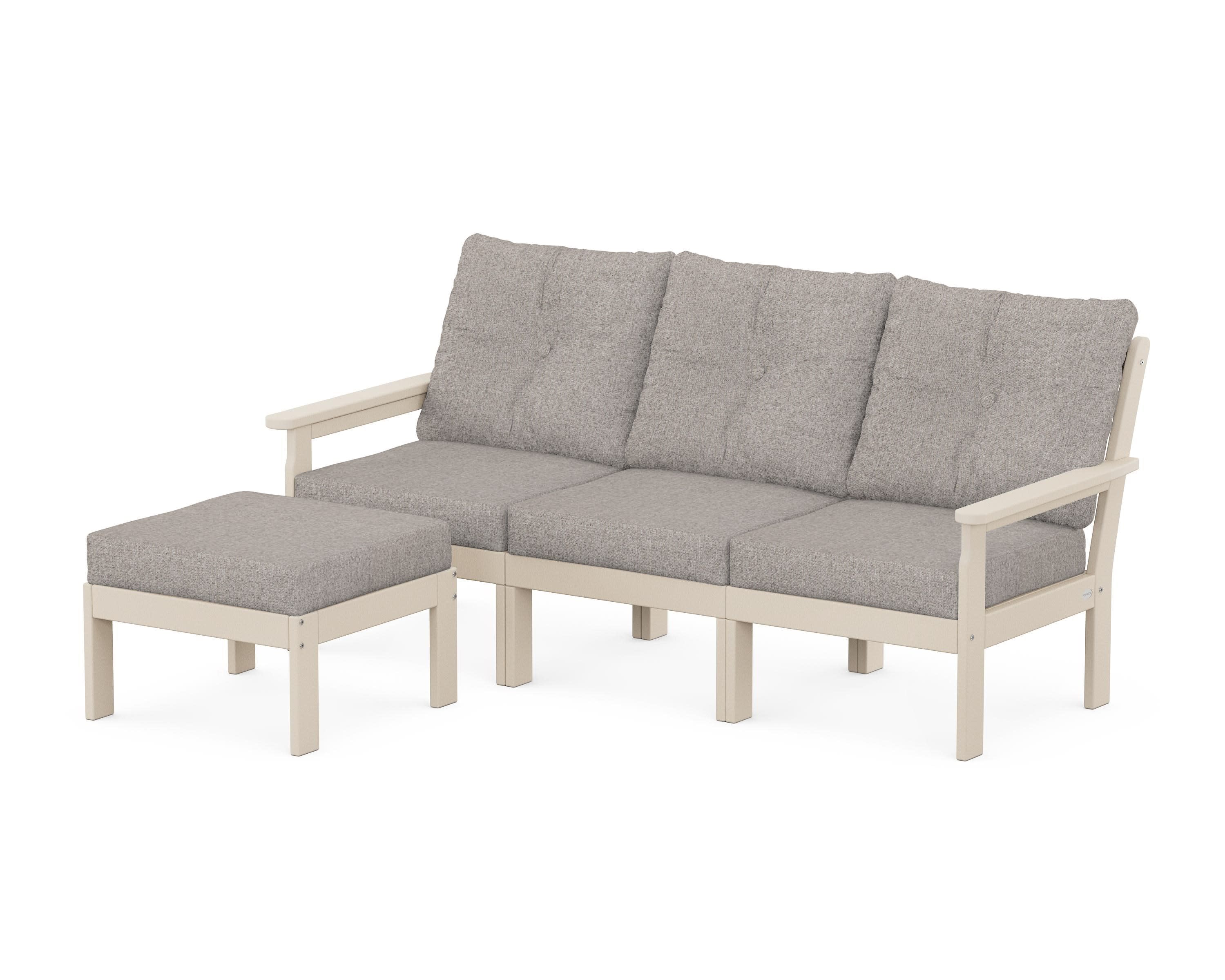 Vineyard 4-Piece Sectional with Ottoman in Sand / Weathered Tweed