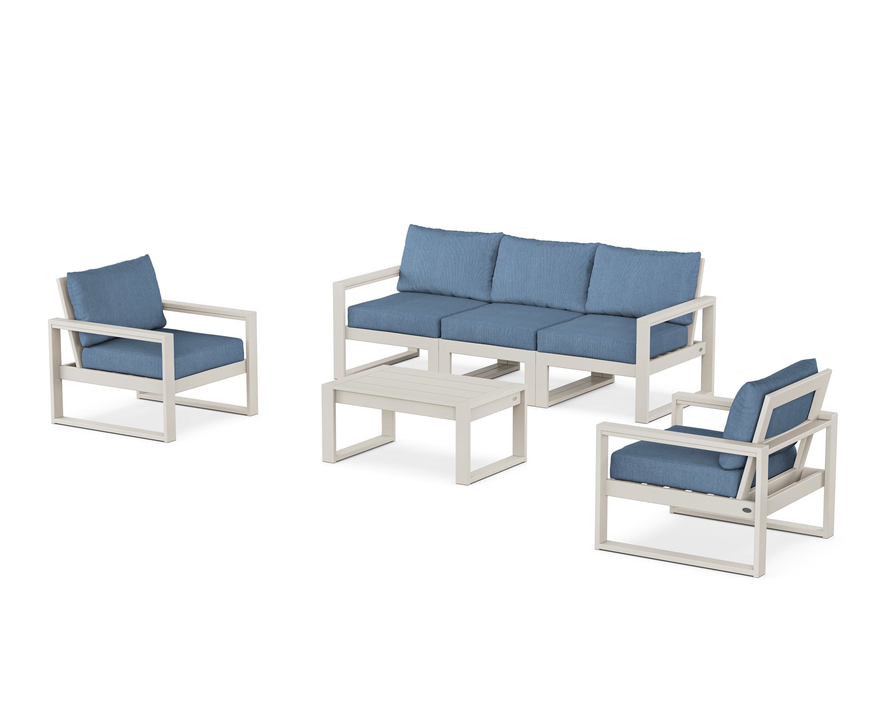 EDGE Sectional 4-Piece Deep Seating Set with Sofa in Sand / Sky Blue