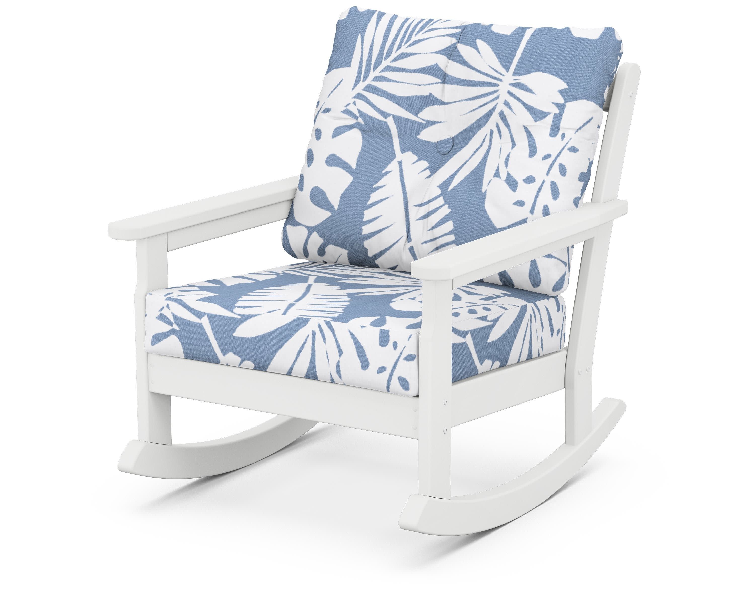 Vineyard Deep Seating Rocking Chair in White / Leaf Sky Blue