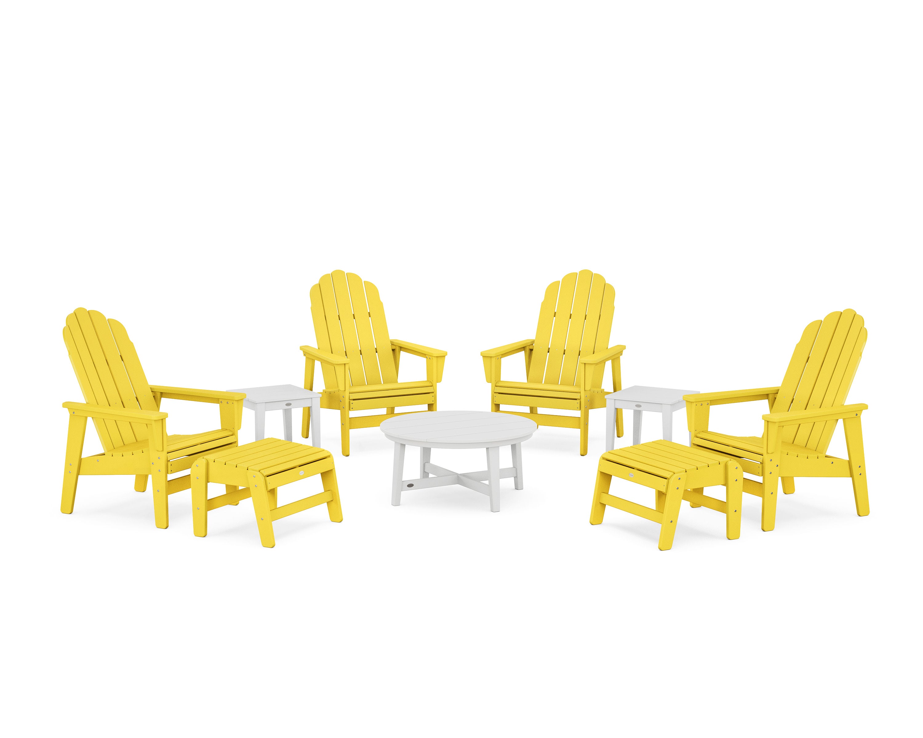 Vineyard Grand Upright Adirondack 9-Piece Conversation Set in Lemon / White