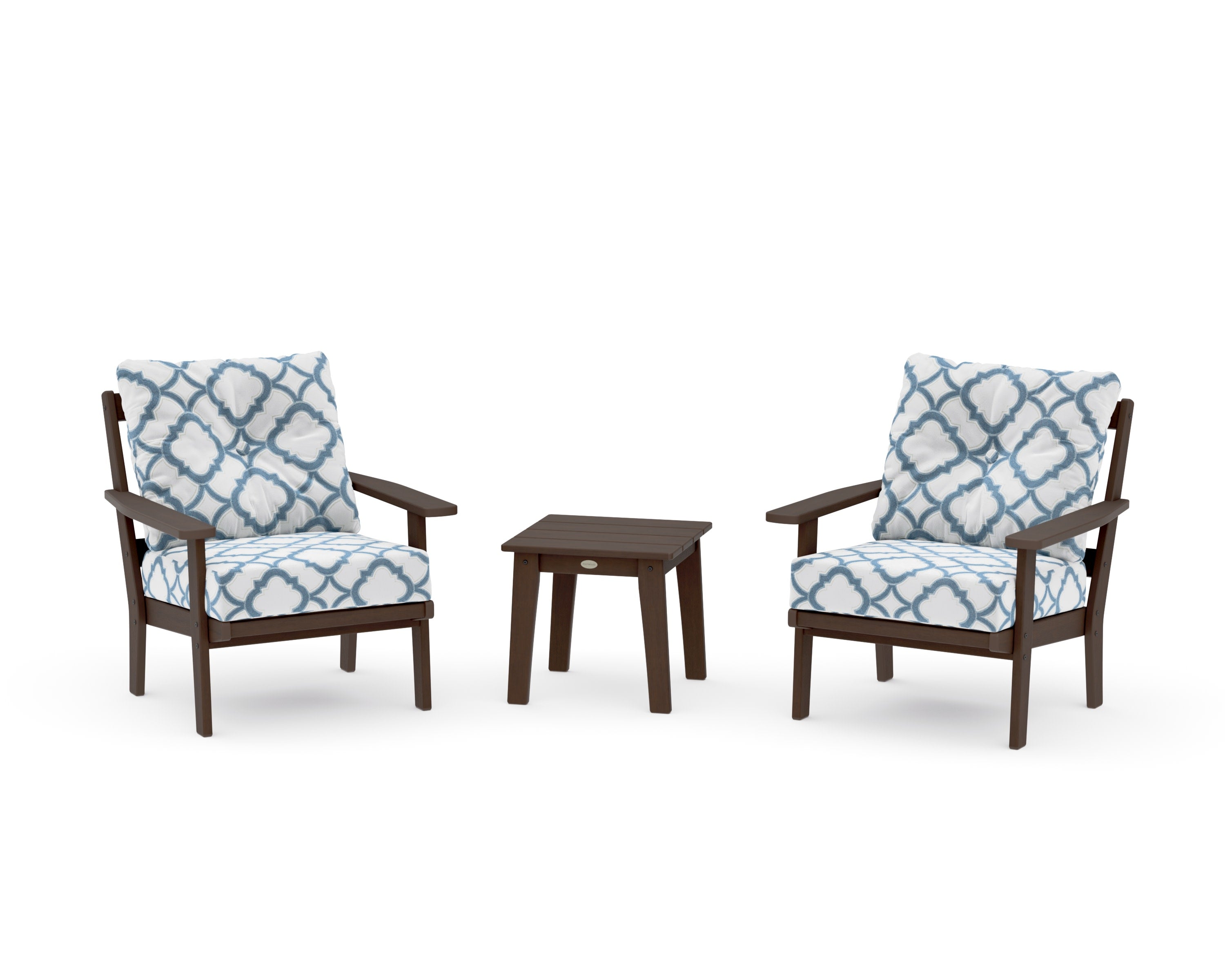 Prairie 3-Piece Deep Seating Set in Kona / Trellis Sky Blue
