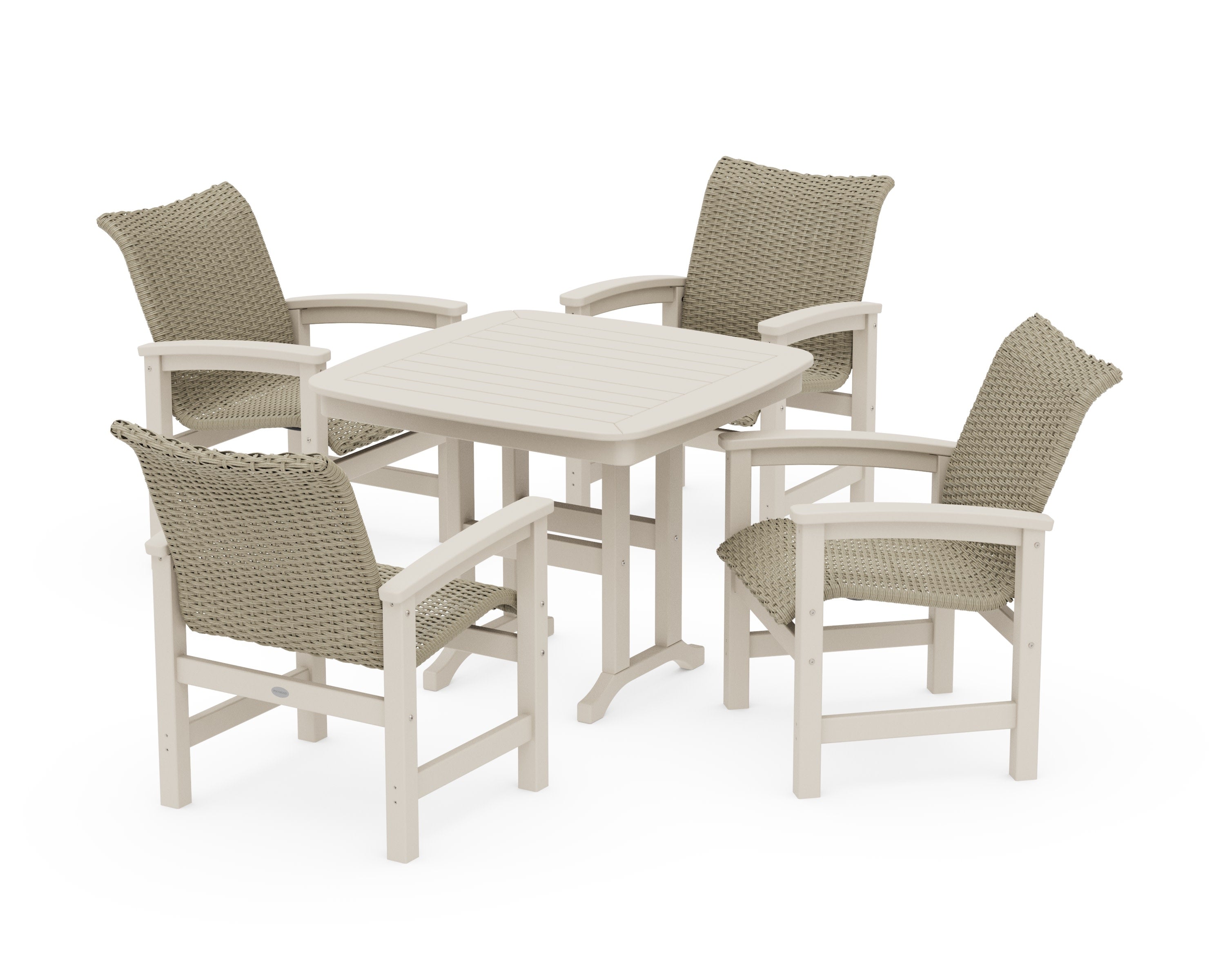 Coastal Woven 5-Piece Dining Set in Sand / Dune Grass