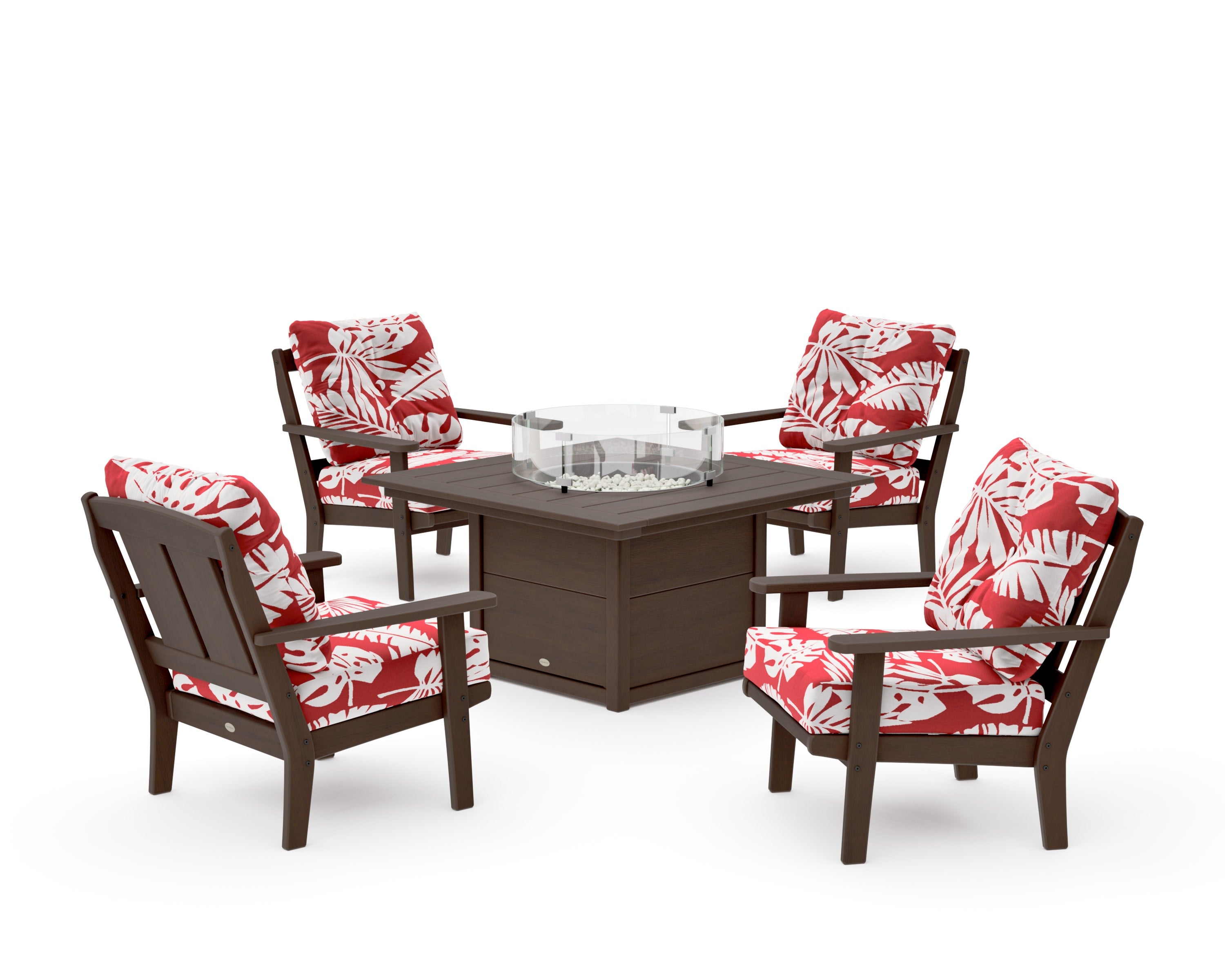 Mission 5-Piece Deep Seating Set with Fire Pit Table in Kona / Leaf Crimson