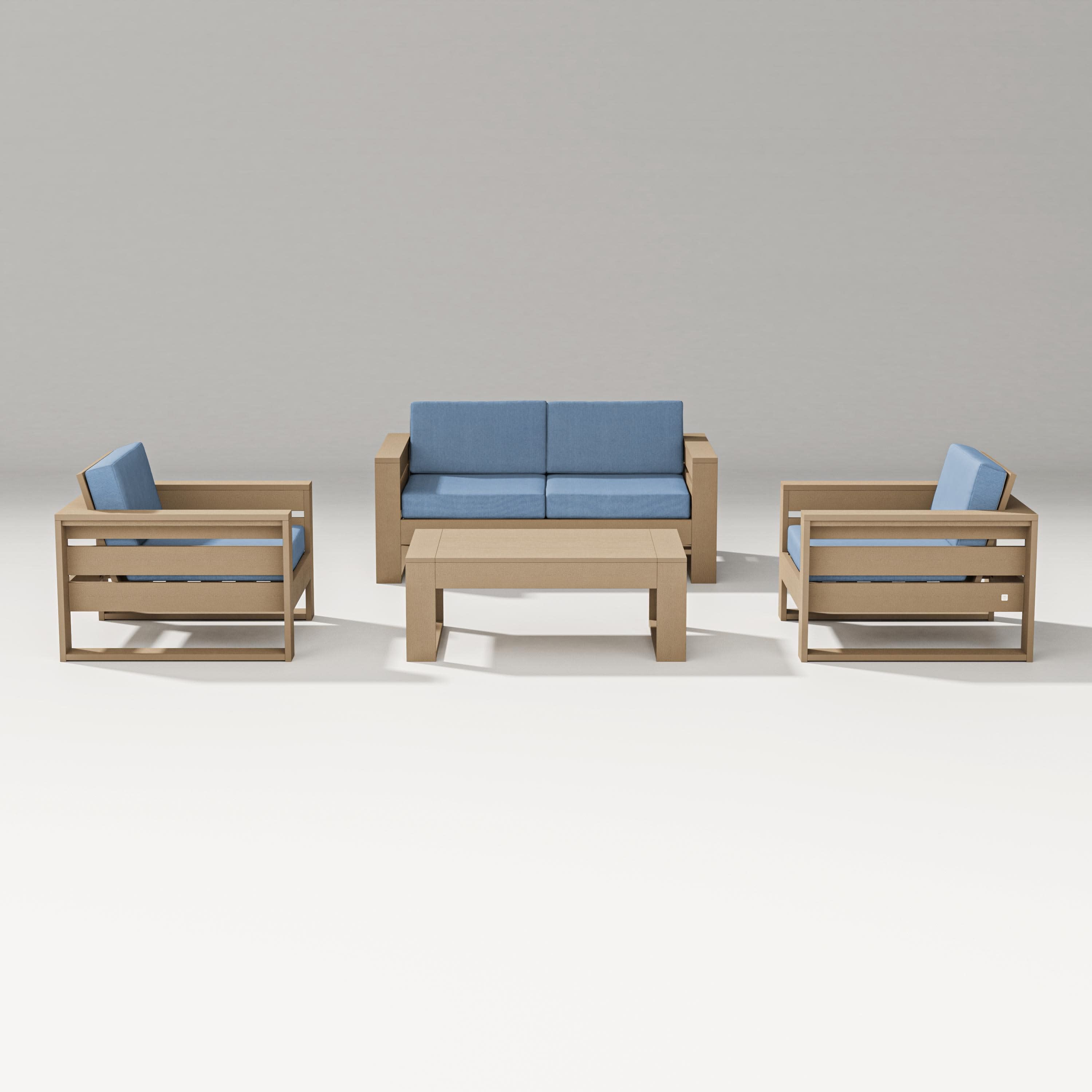 Latitude 4-Piece Lounge Loveseat Set in Vintage Sahara / Sky Blue