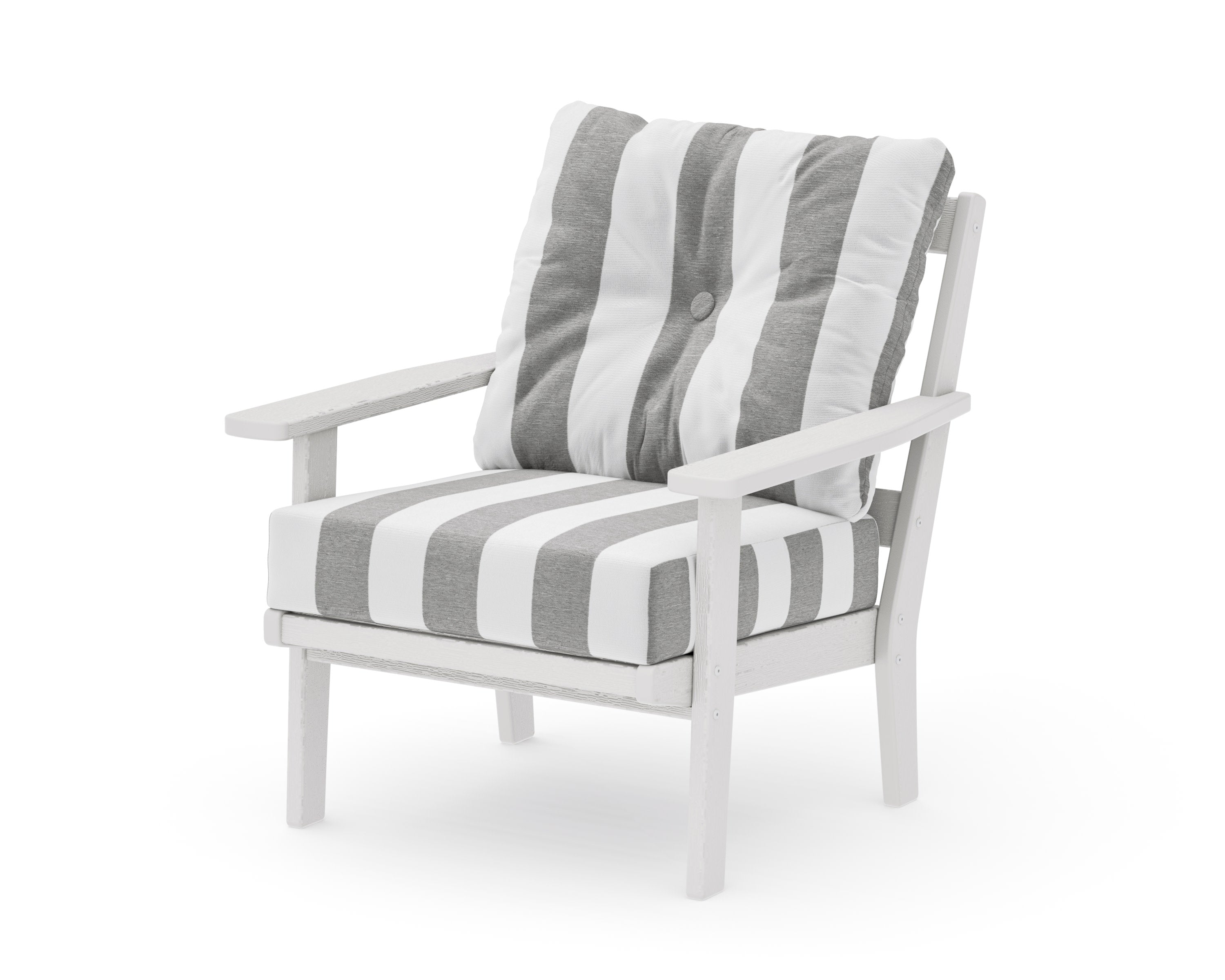 Prairie Deep Seating Chair in Vintage White / Cabana Stripe Grey Mist