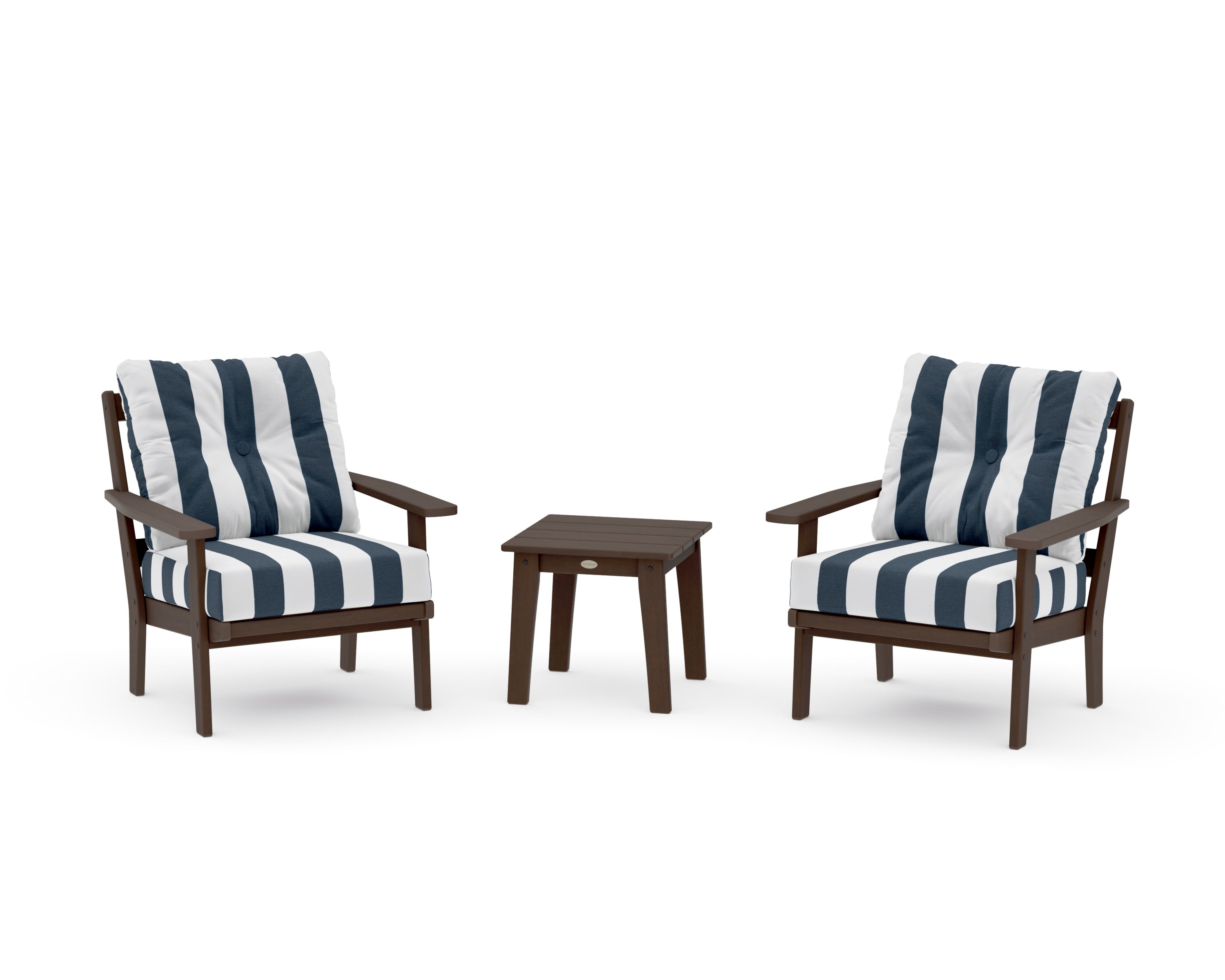 Prairie 3-Piece Deep Seating Set in Kona / Cabana Stripe Marine Indigo