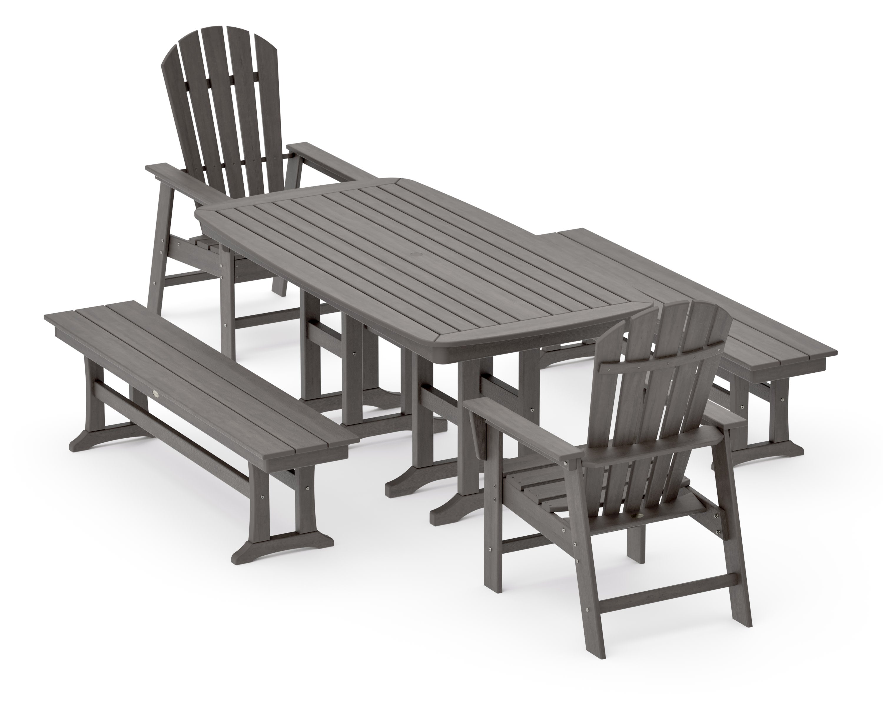 South Beach 5-Piece Dining Set with Benches in Driftwood