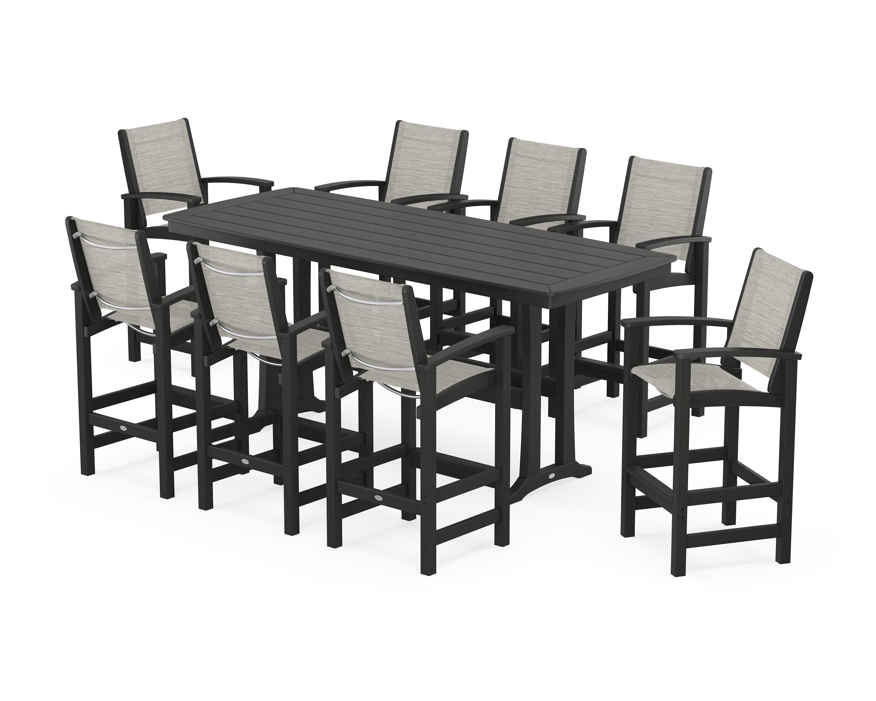Coastal 9-Piece Bar Set with Trestle Legs in Black / Birch Sling