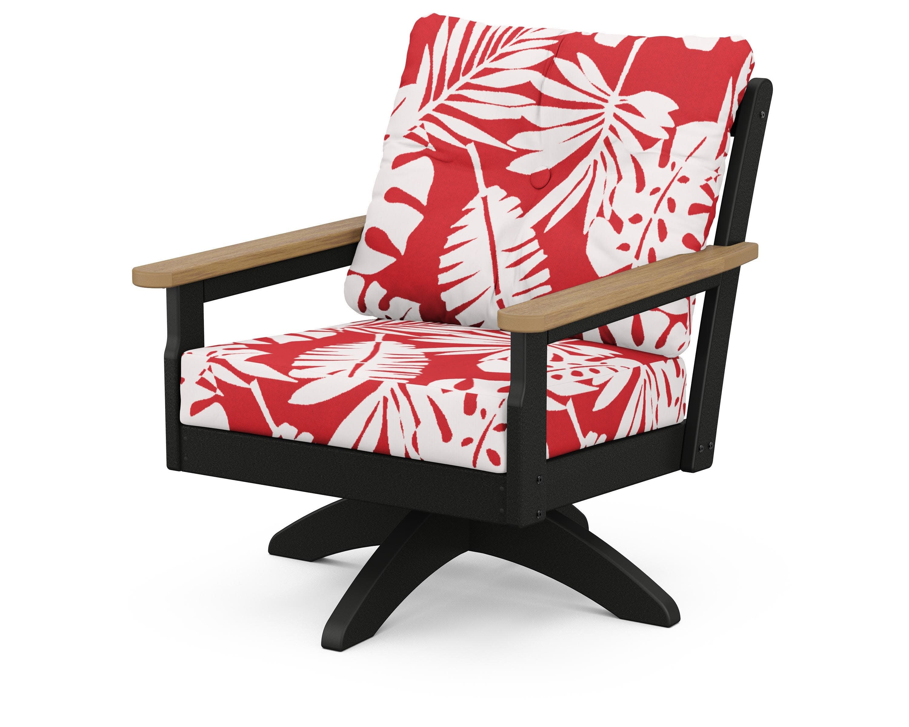 Vineyard Deep Seating Swivel Chair in Black / Natural / Leaf Crimson