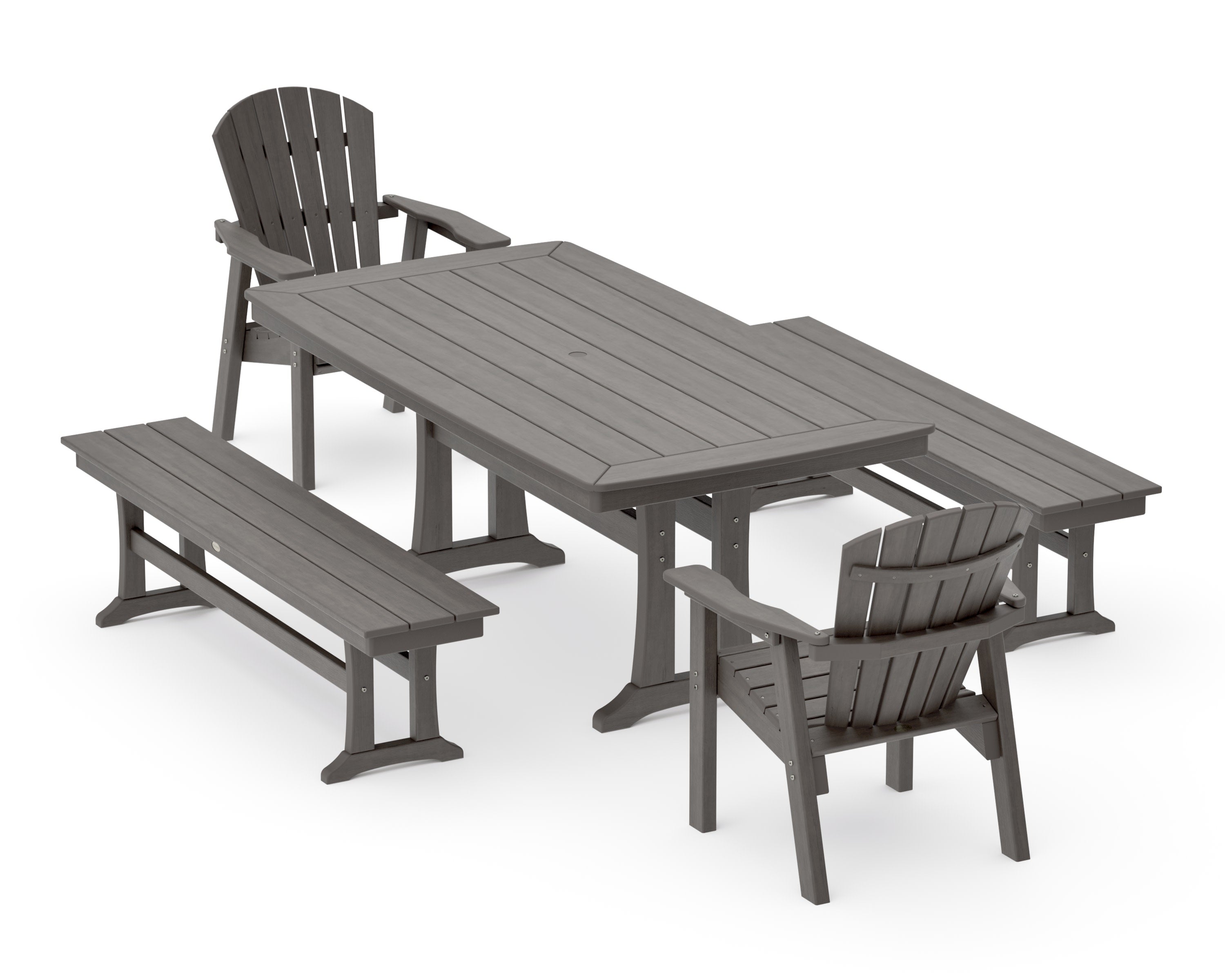 Seashell 5-Piece Dining Set with Trestle Legs in Driftwood