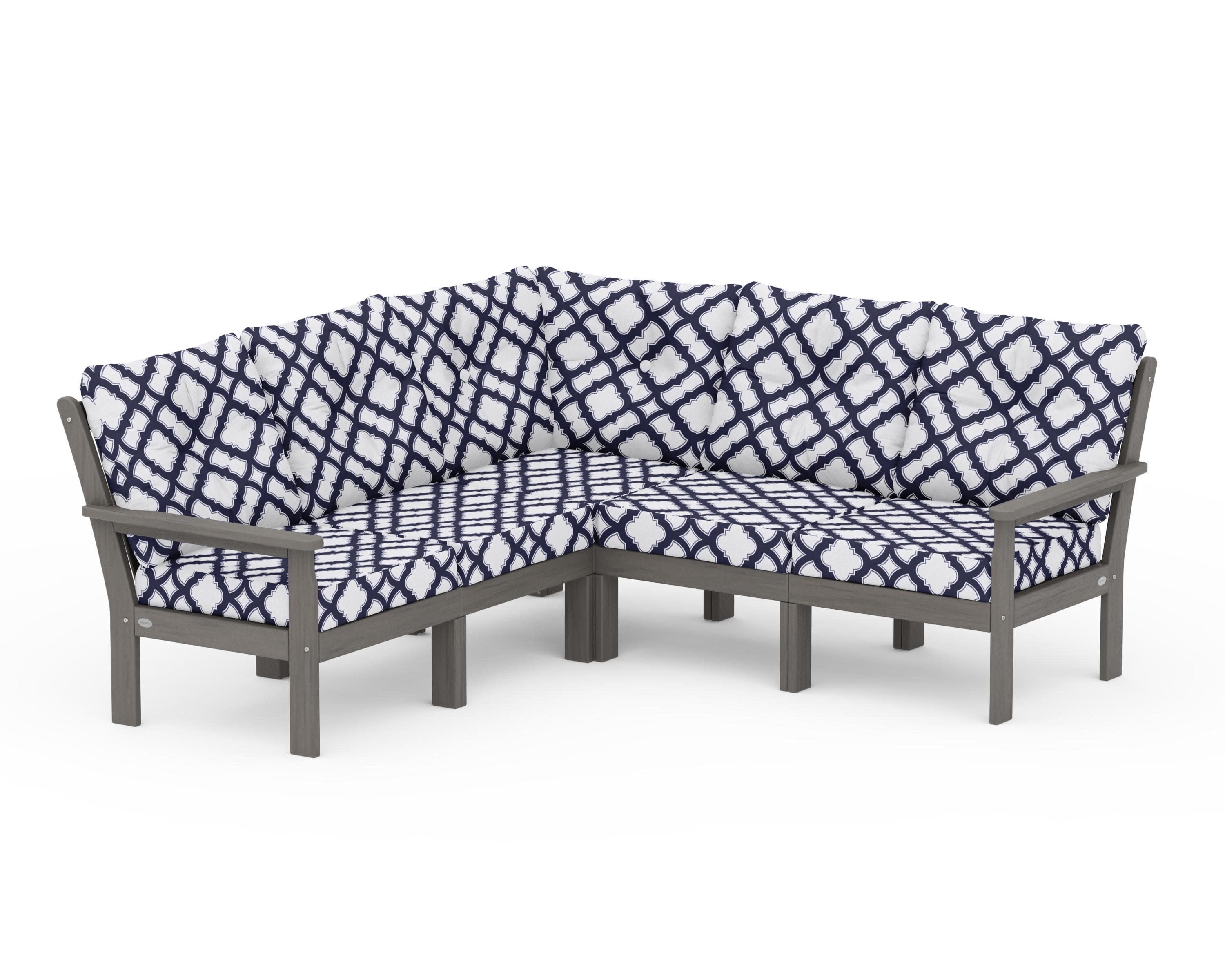 Vineyard 5-Piece Sectional in Driftwood / Trellis Navy