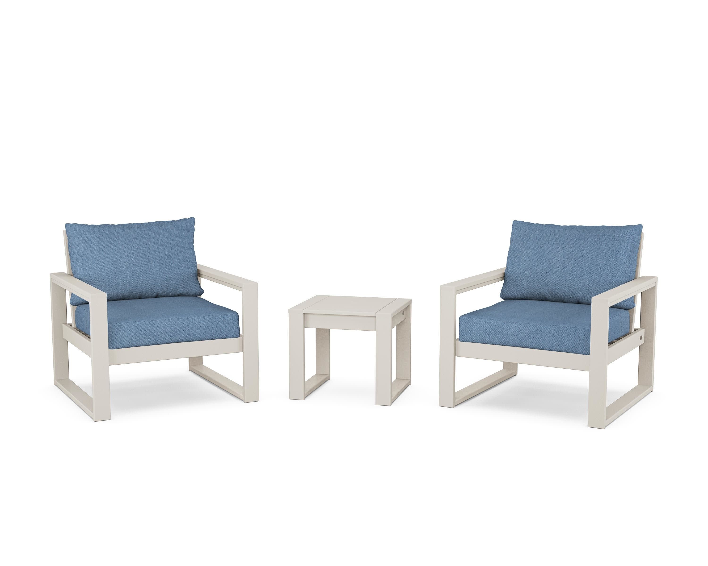 EDGE Sectional 3-Piece Deep Seating Set in Sand / Sky Blue