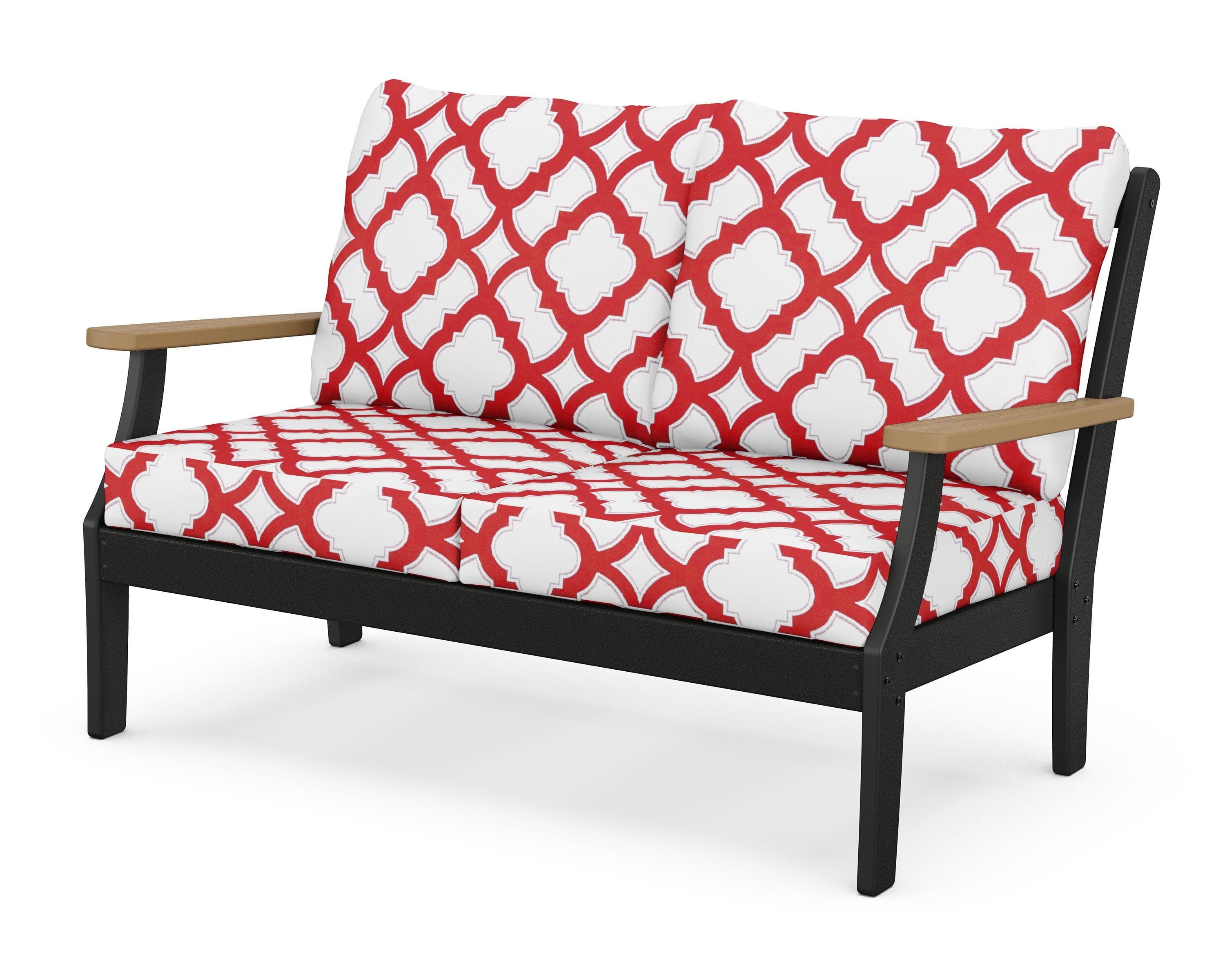 Braxton Deep Seating Loveseat in Black / Natural / Trellis Crimson