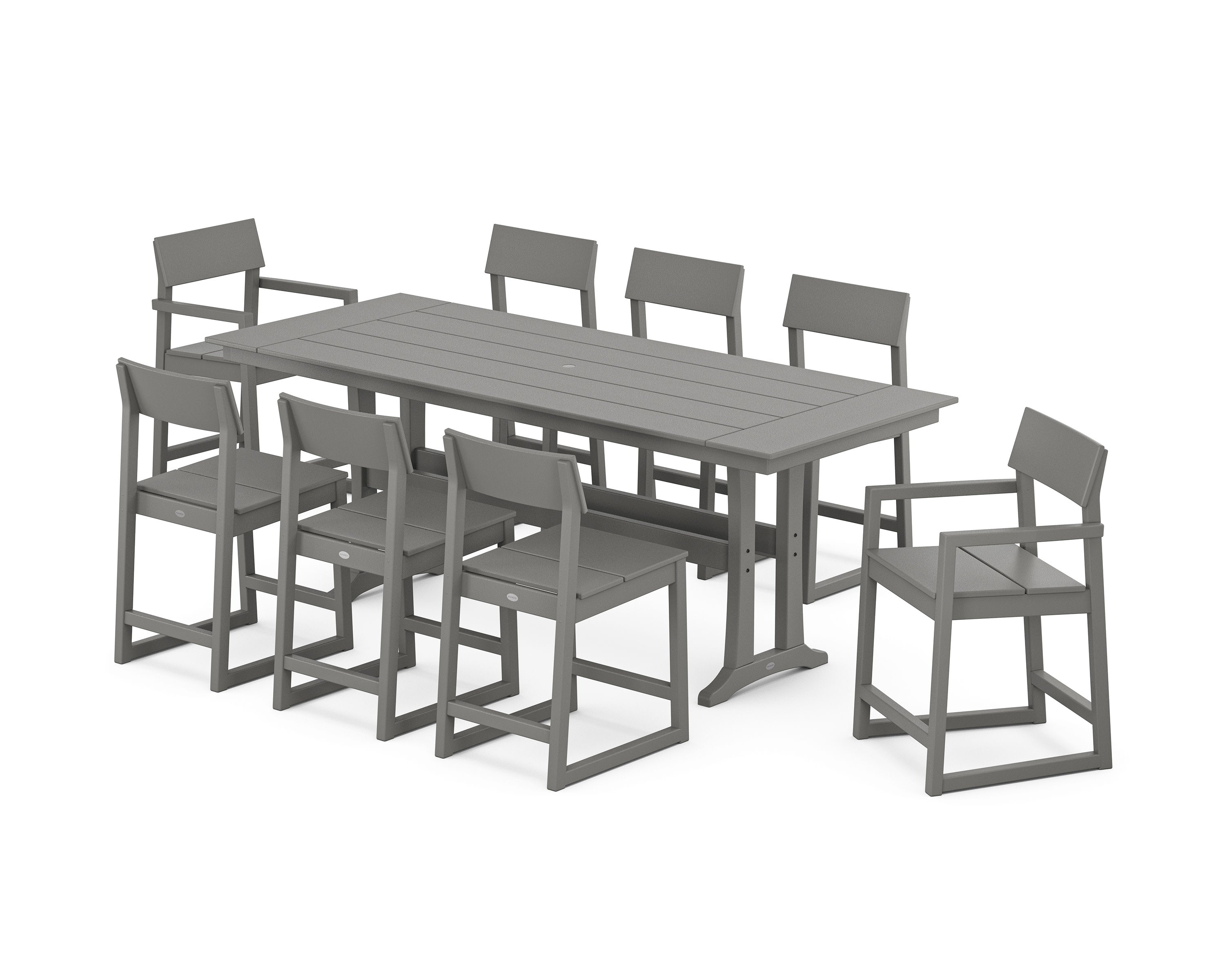 EDGE 9-Piece Farmhouse Counter Set with Trestle Legs in Slate Grey